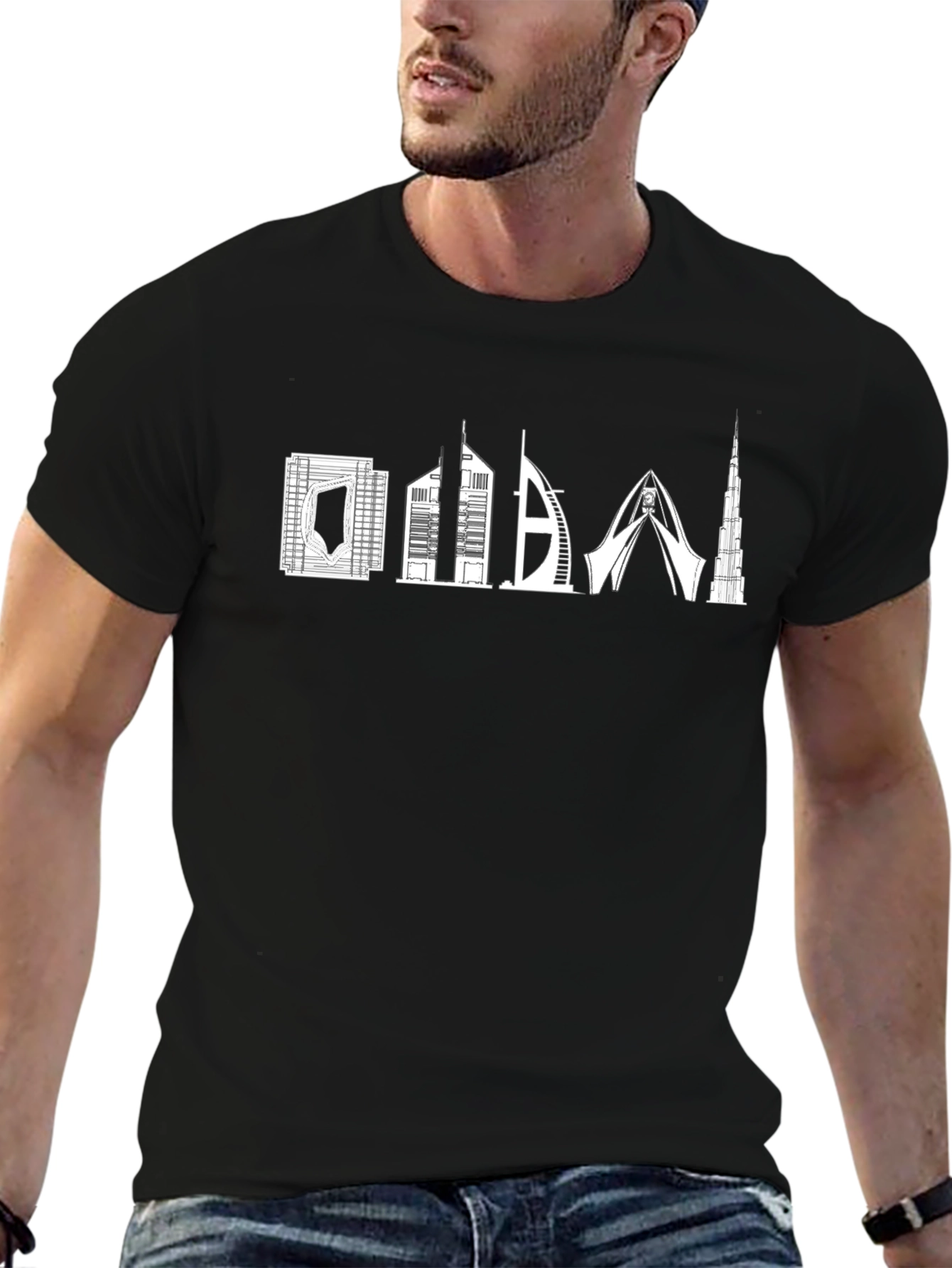 Dubai Skyline Graphic Tee - Stylish Black T-Shirt