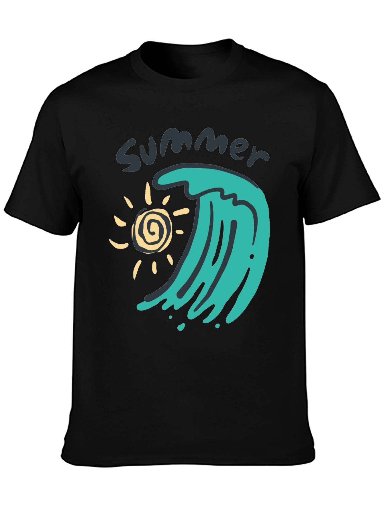 Summer Wave Graphic Tee - Black Cotton T-Shirt