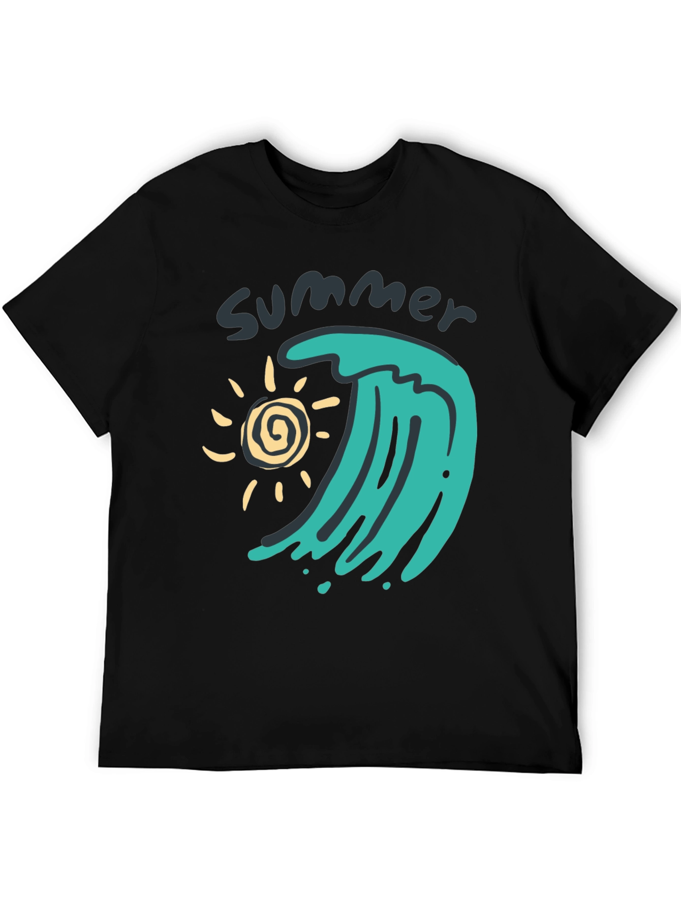 Summer Wave Graphic Tee - Black Cotton T-Shirt