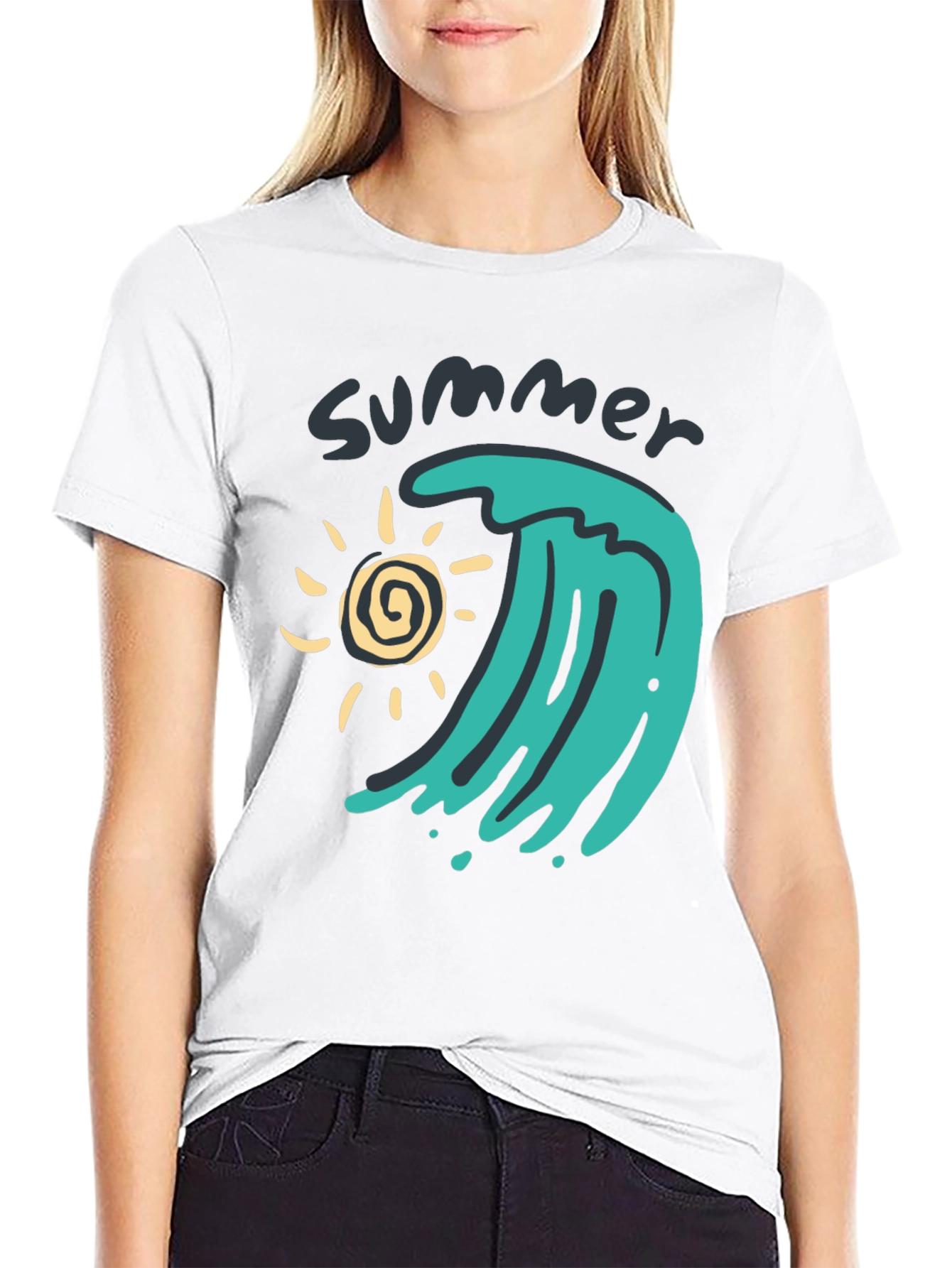 Summer Wave Graphic Tee - Black Cotton T-Shirt