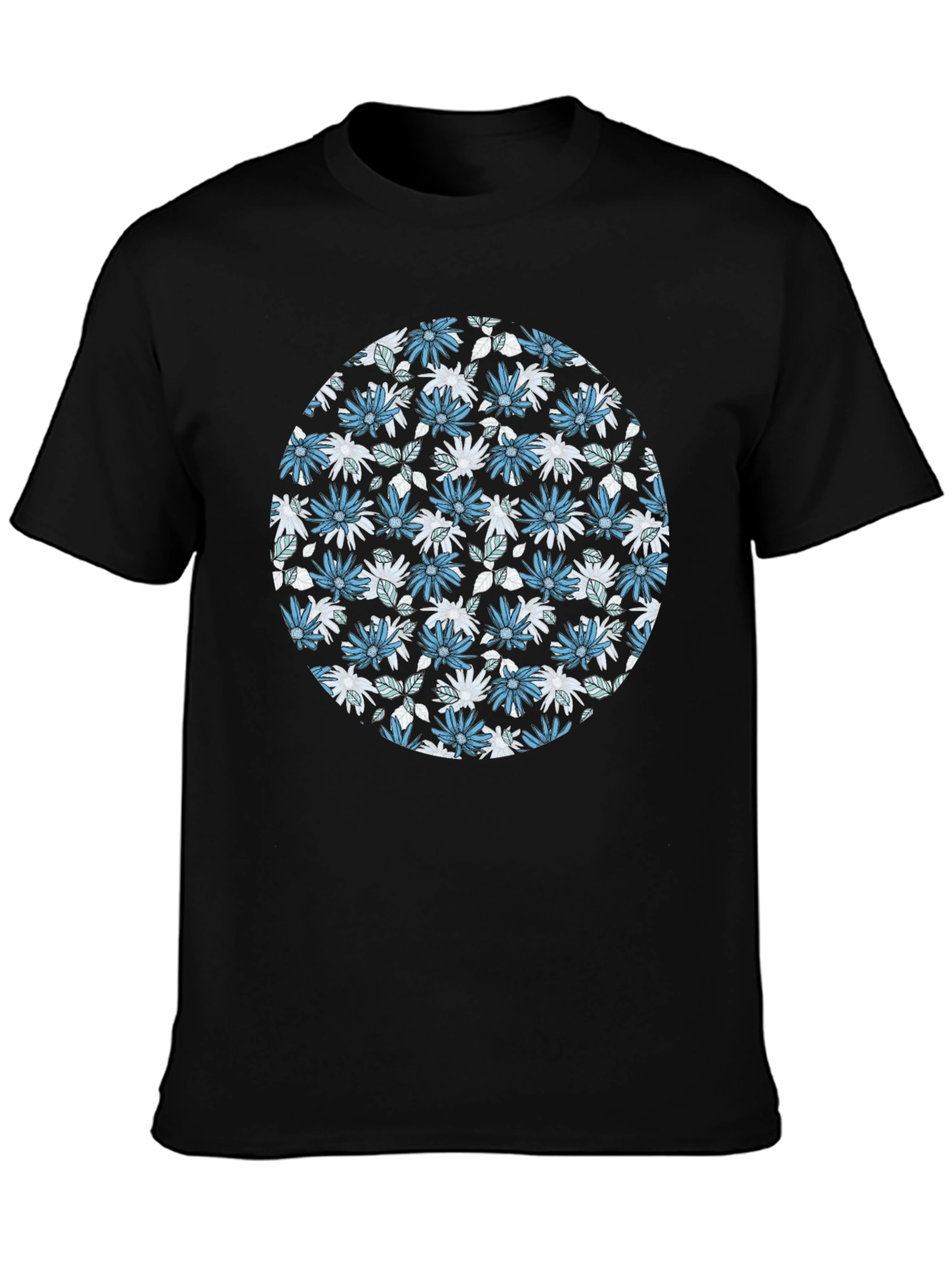 Floral Print Mens Black T-Shirt