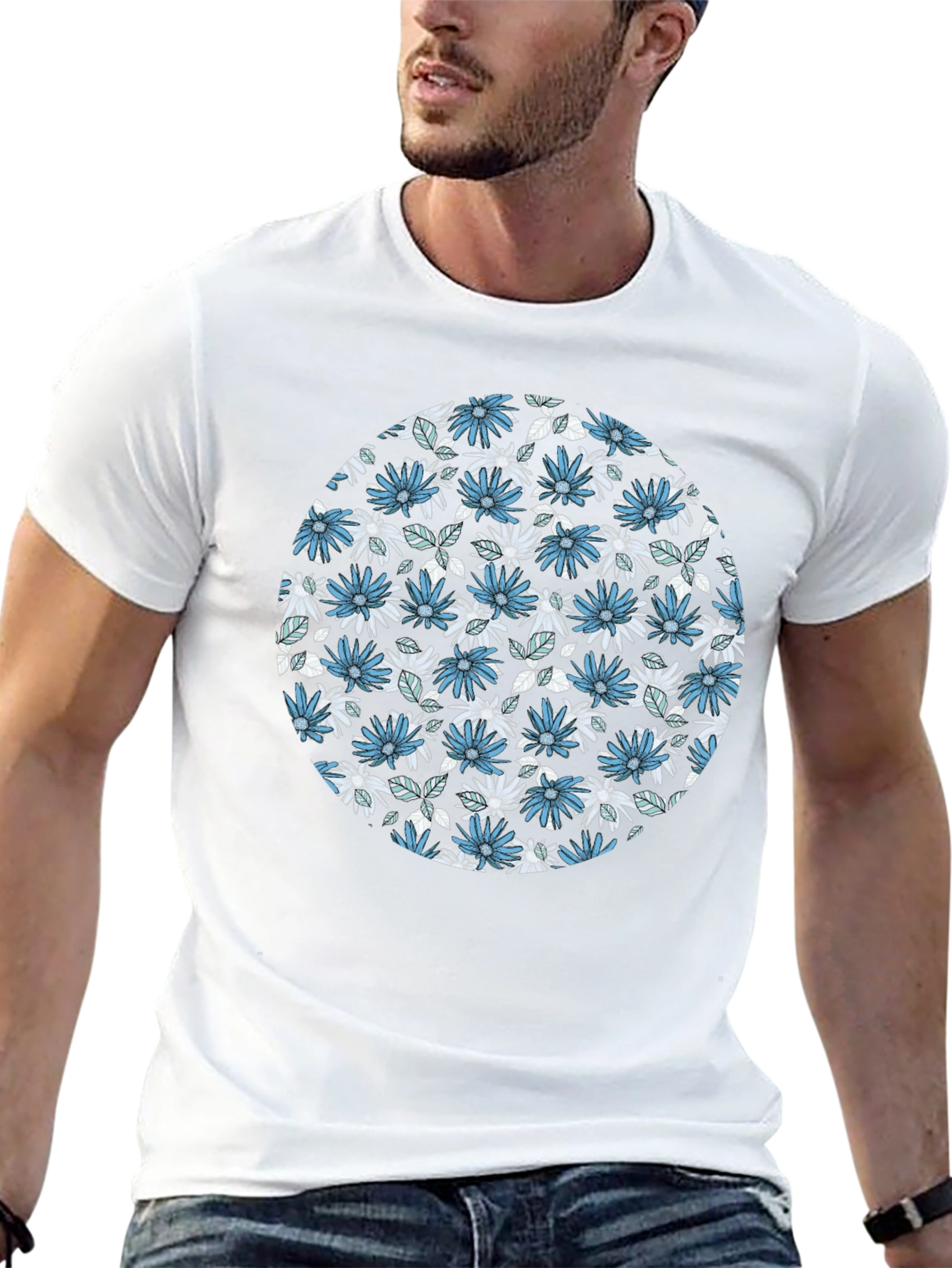 Floral Print Mens Black T-Shirt