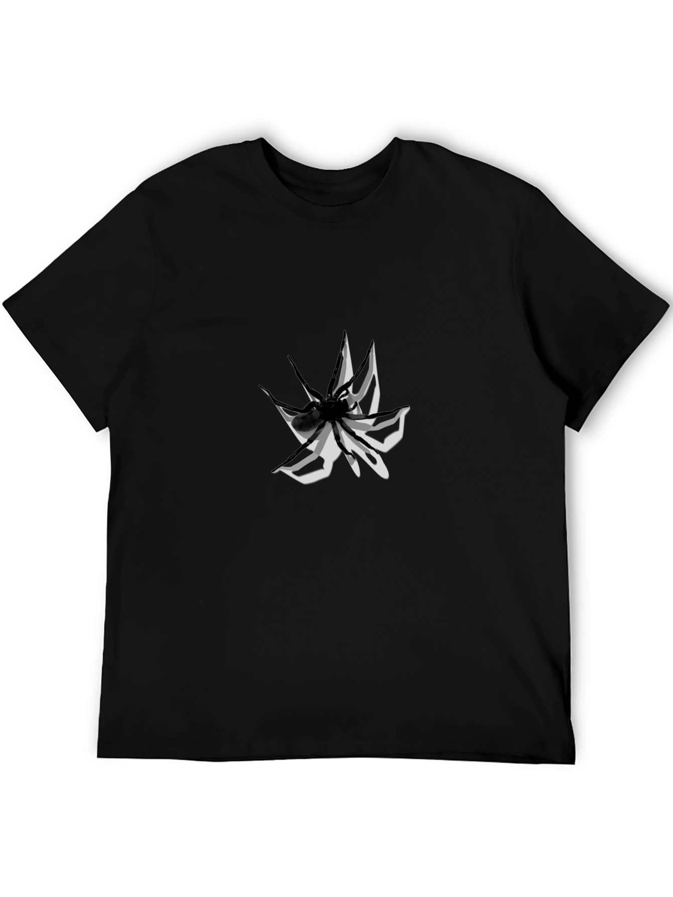 Mens Graphic Tee: Abstract Spider Design Black Cotton