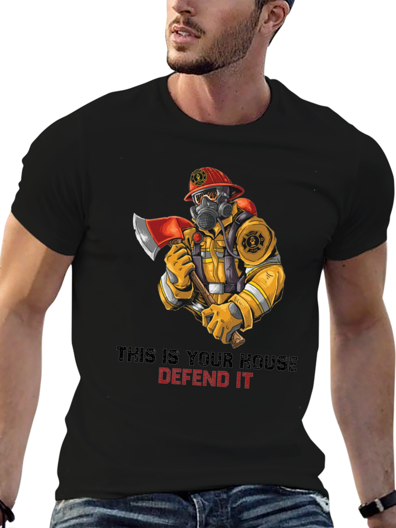 Firefighter Protect Our House Graphic T-Shirt