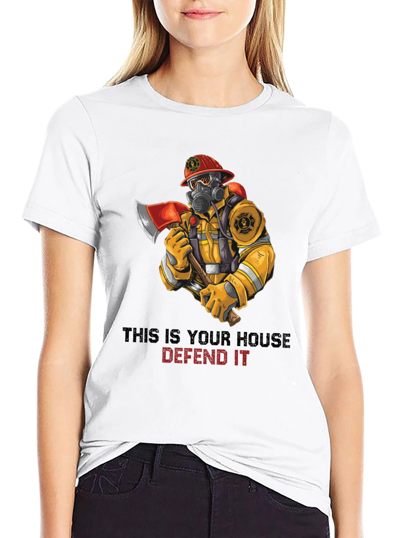 Firefighter Protect Our House Graphic T-Shirt