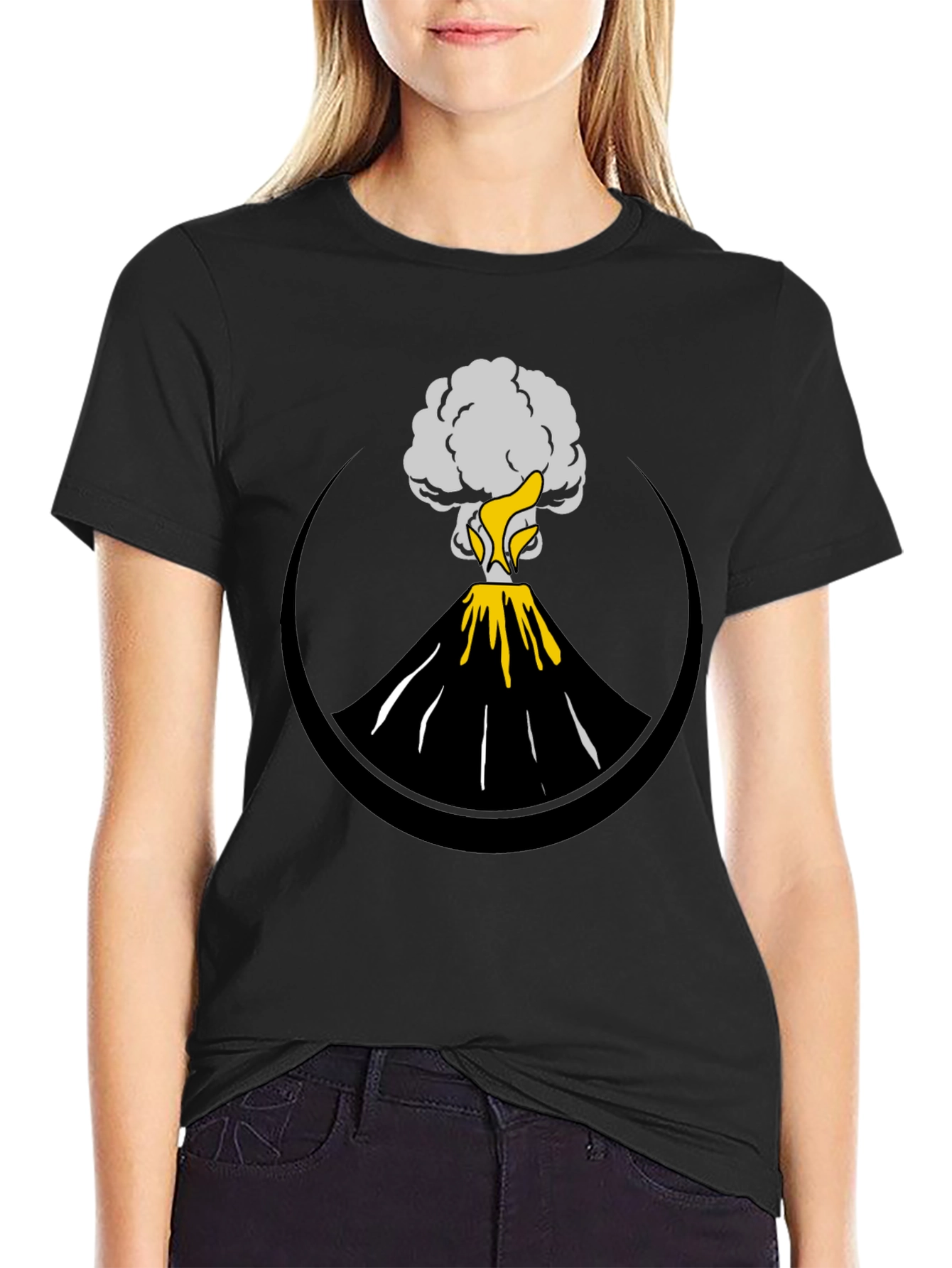 Volcano Eruption Graphic Tee - Black Cotton Comfort
