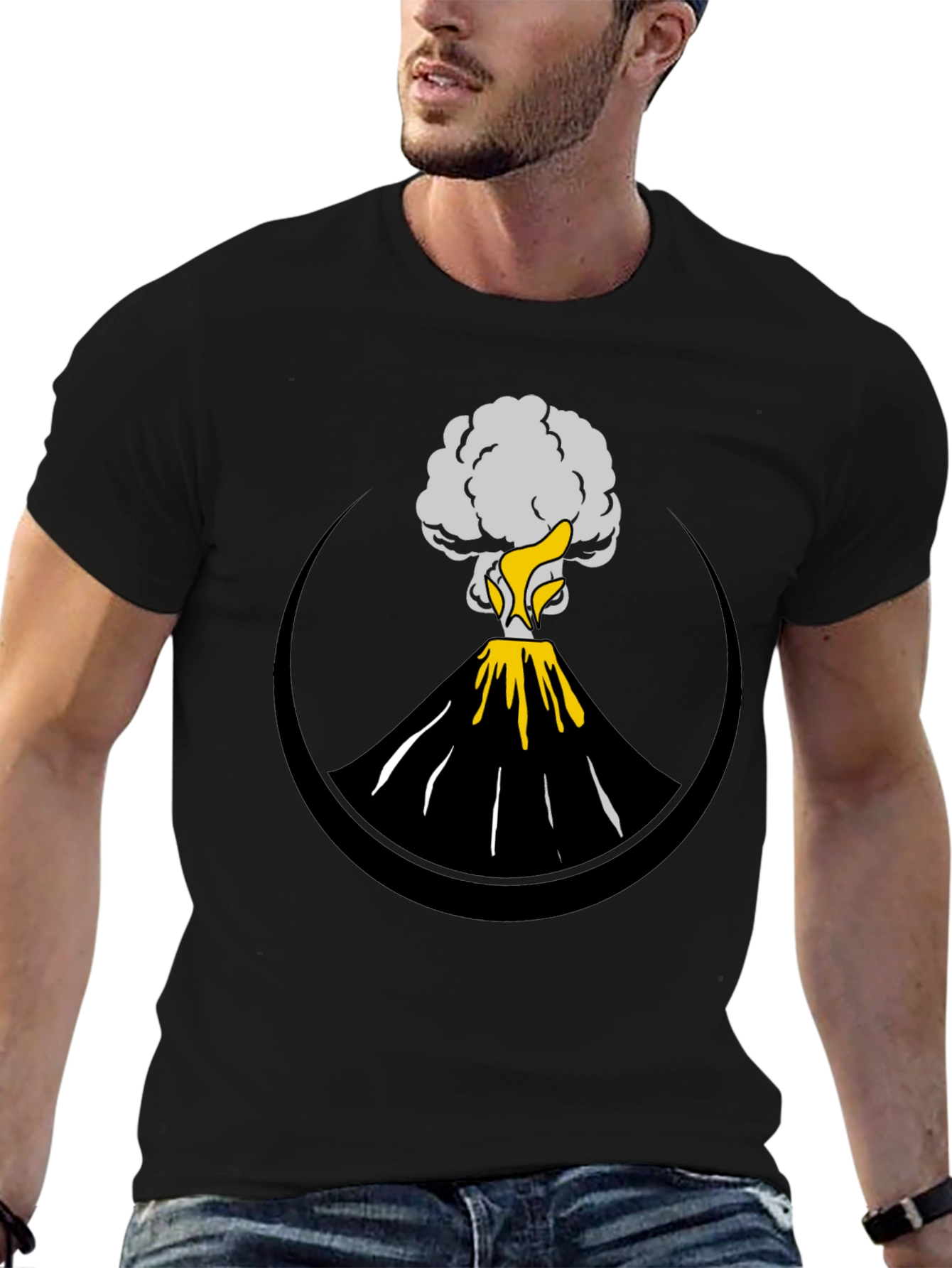 Volcano Eruption Graphic Tee - Black Cotton Comfort