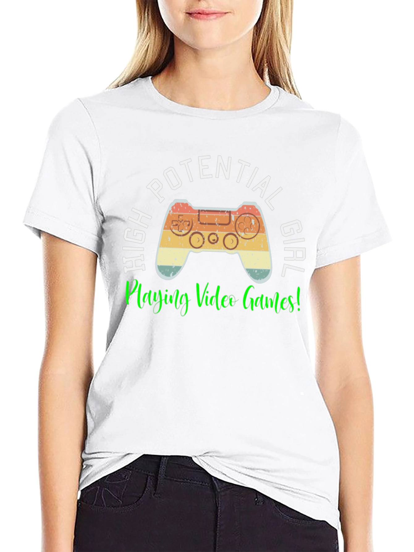 High Potential Girl Gamer T-Shirt - Retro Controller Design