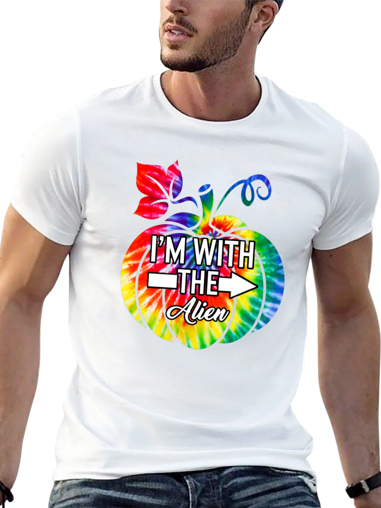 Im With The Alien Tie Dye Pumpkin Halloween T-Shirt
