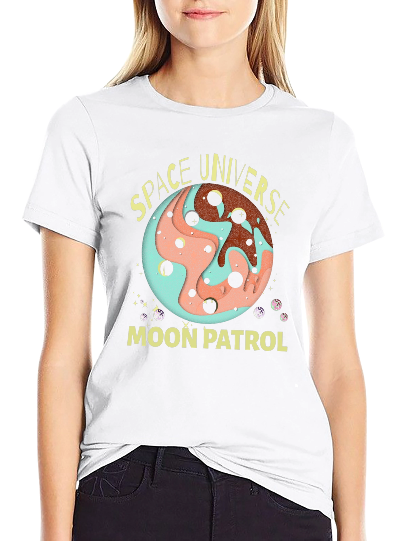 Space Universe Moon Patrol Black T-Shirt