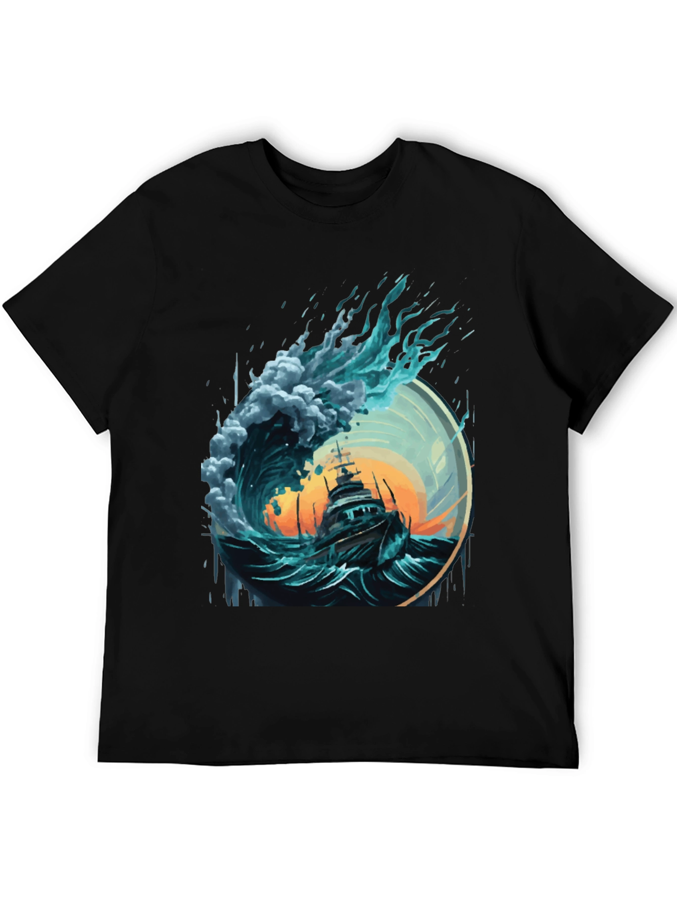 Ocean Wave Ship Graphic Tee - Black