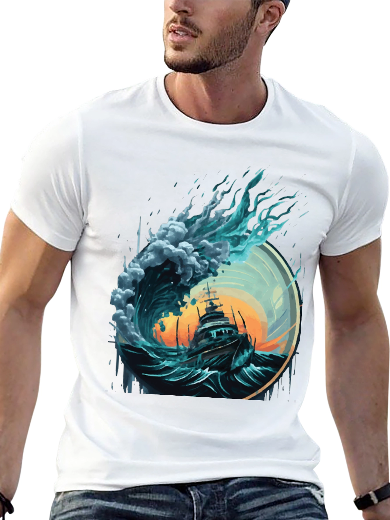 Ocean Wave Ship Graphic Tee - Black