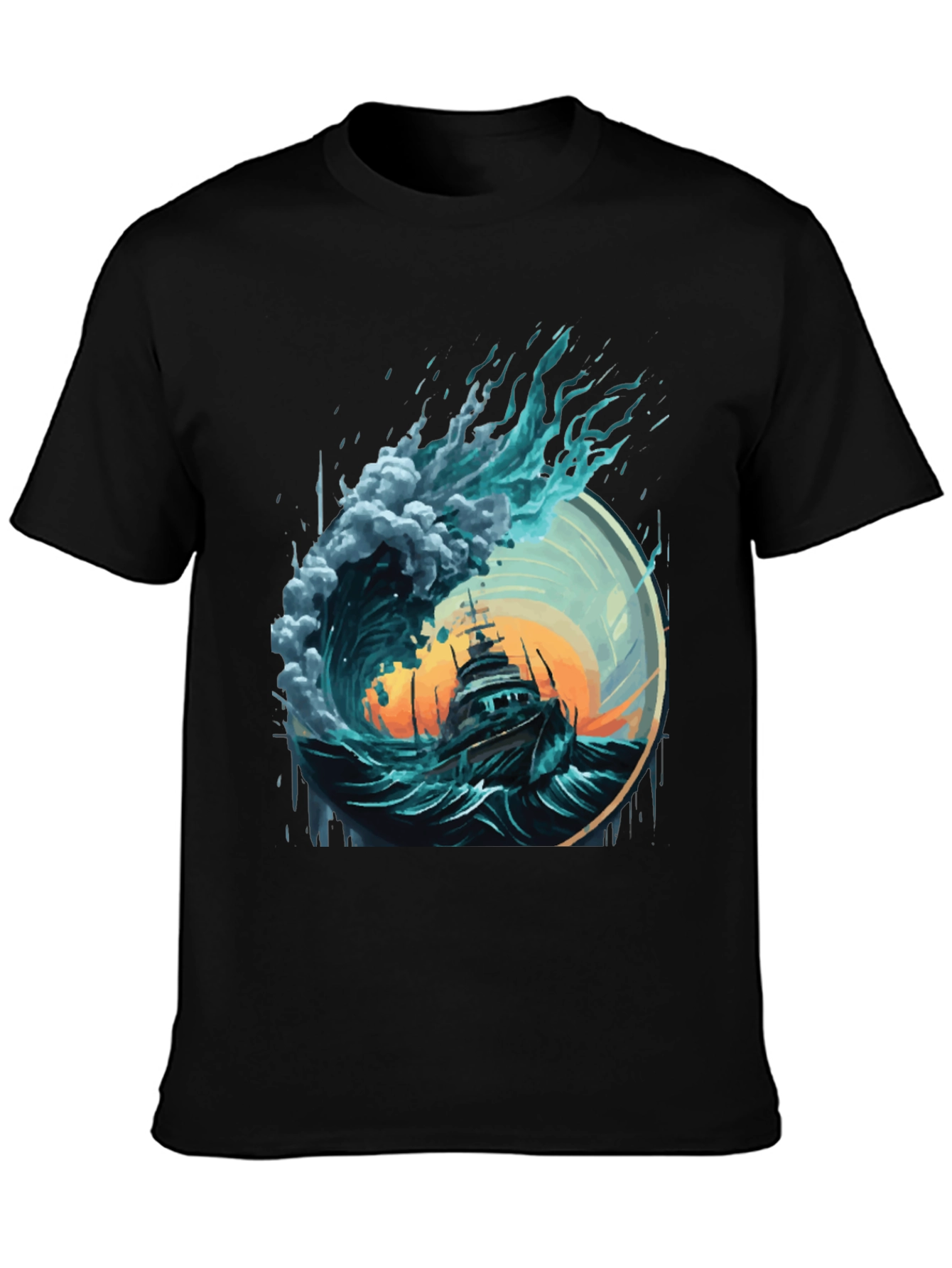 Ocean Wave Ship Graphic Tee - Black