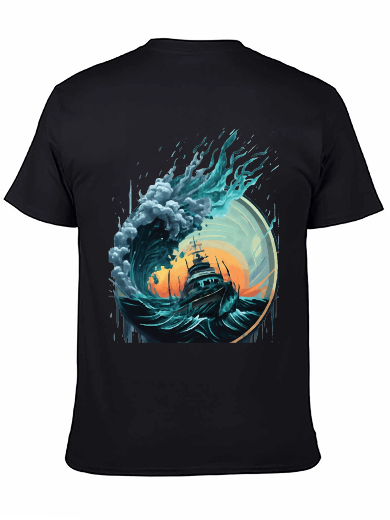 Ocean Wave Ship Graphic Tee - Black