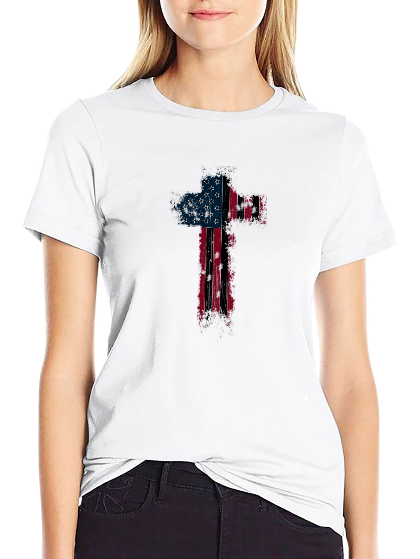 American Flag Cross Graphic T-Shirt