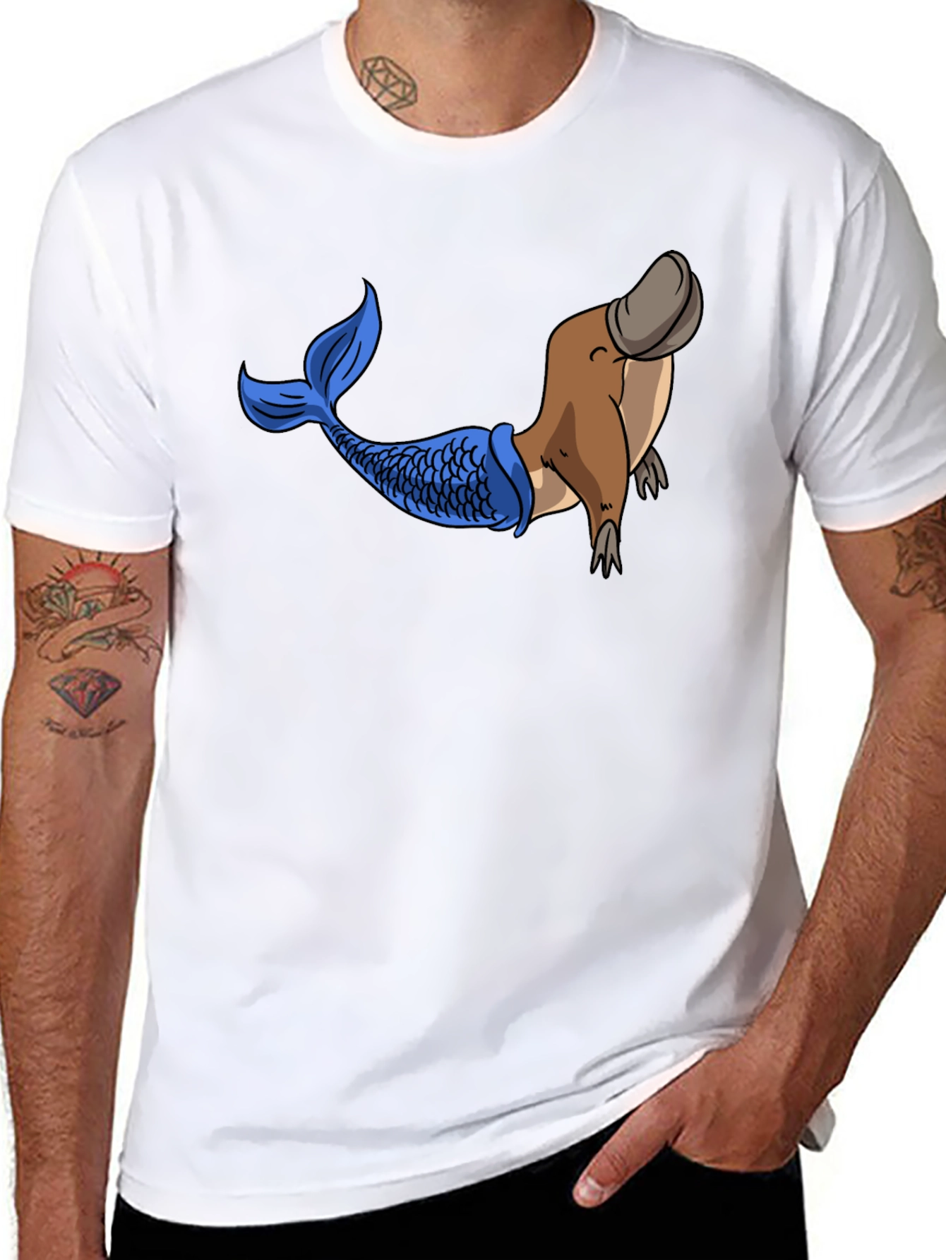 Platypus Mermaid Graphic Tee - Black