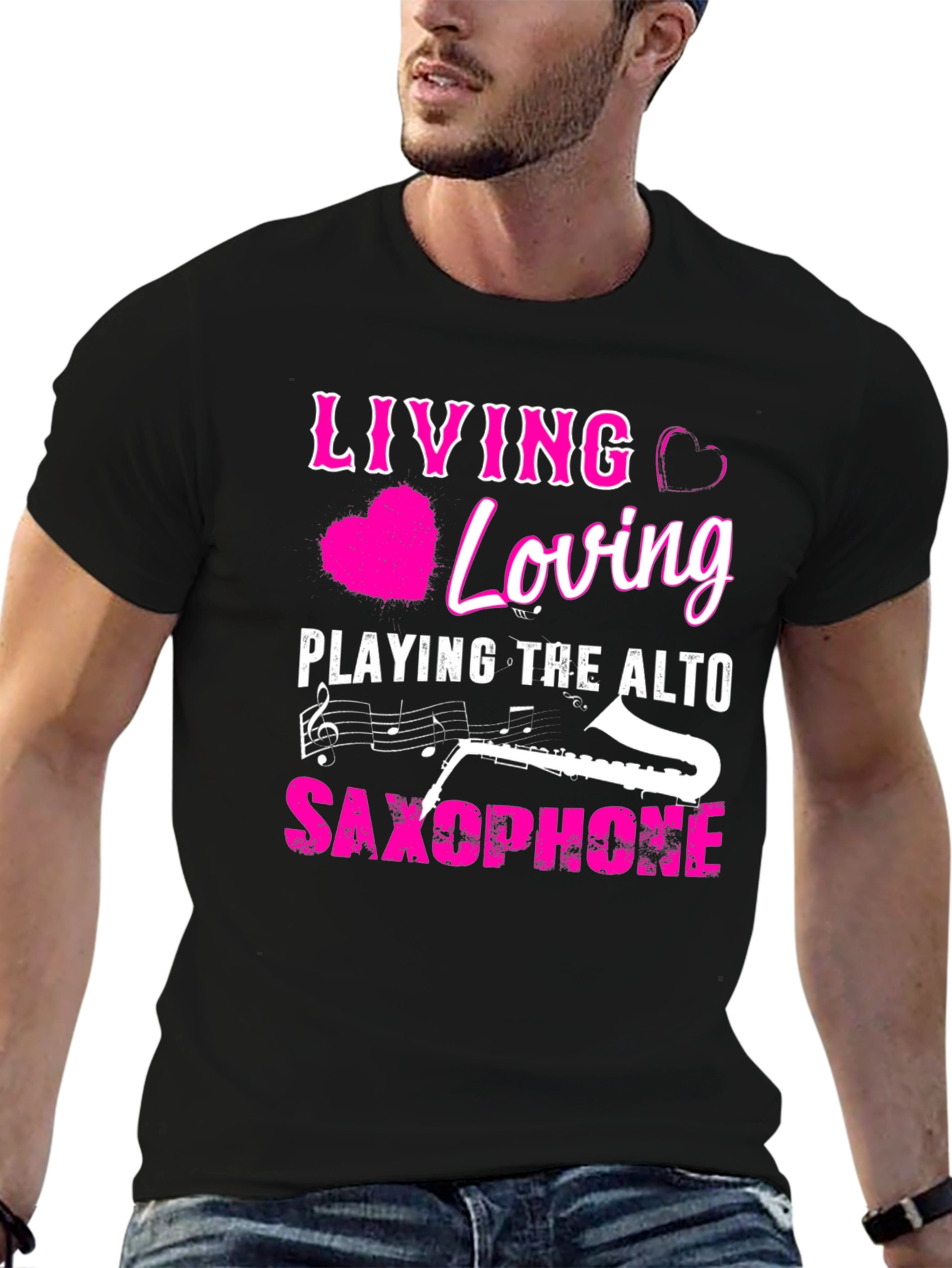 Living Loving Alto Saxophone Black T-Shirt