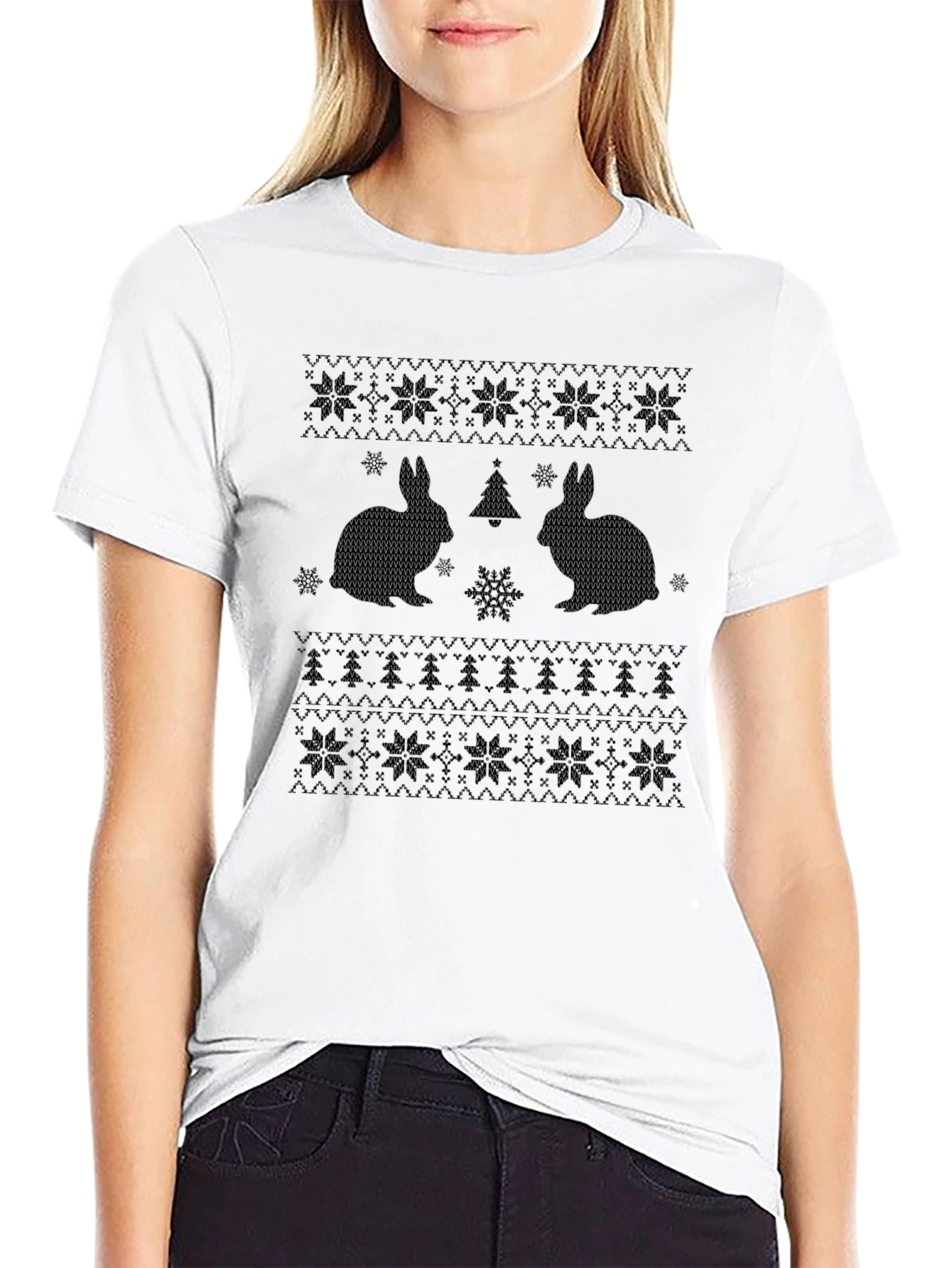 Rabbit Christmas Sweater Pattern T-Shirt