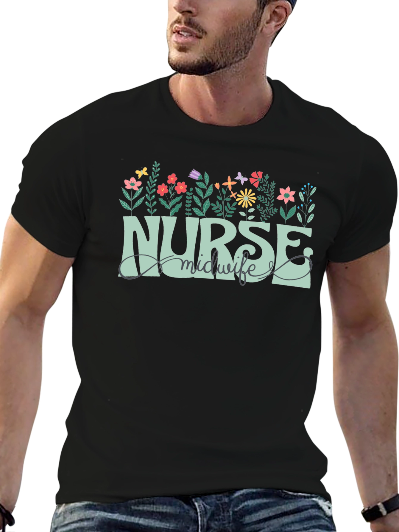 Nurse Midwife Floral Graphic T-Shirt