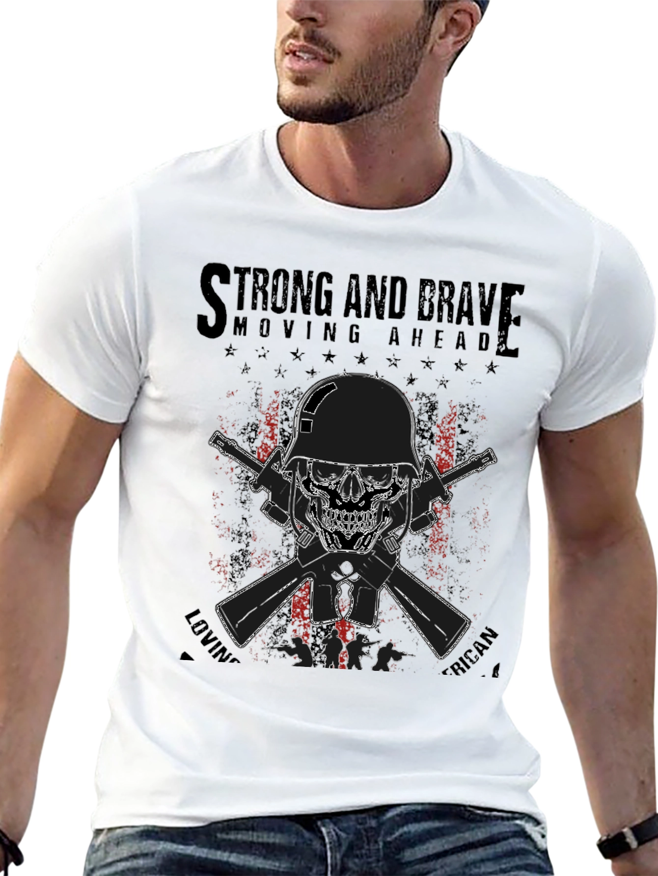 Strong & Brave Patriotic Skull T-Shirt