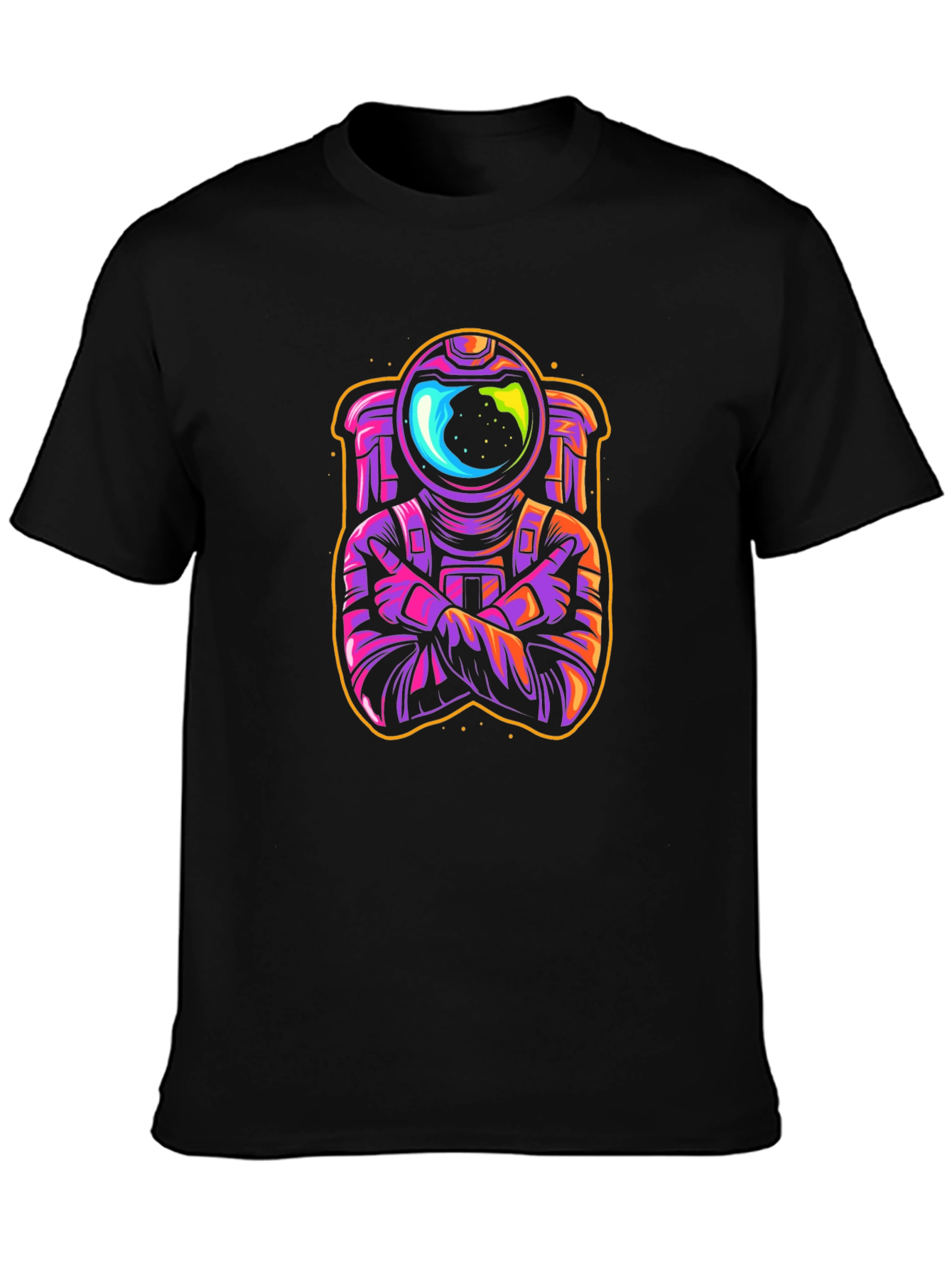 Cool Spaceman Graphic T-Shirt - Black Crew Neck Tee