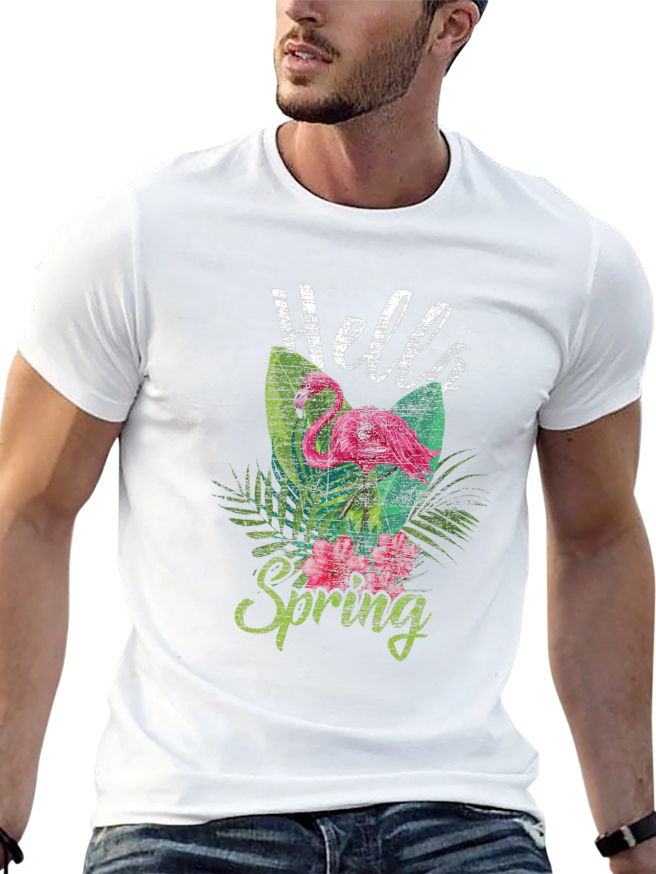 Hello Spring Flamingo Graphic Tee - Trendy Casual Top