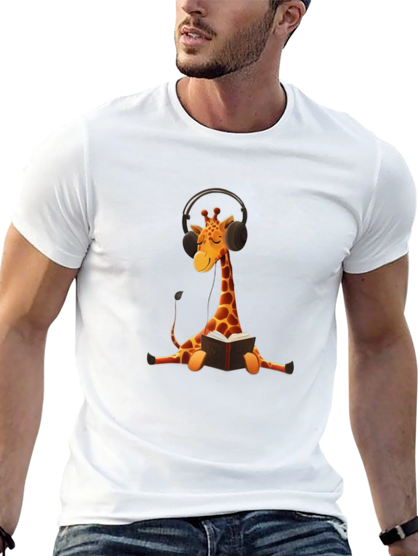 Giraffe Headphone Bookworm Graphic Tee