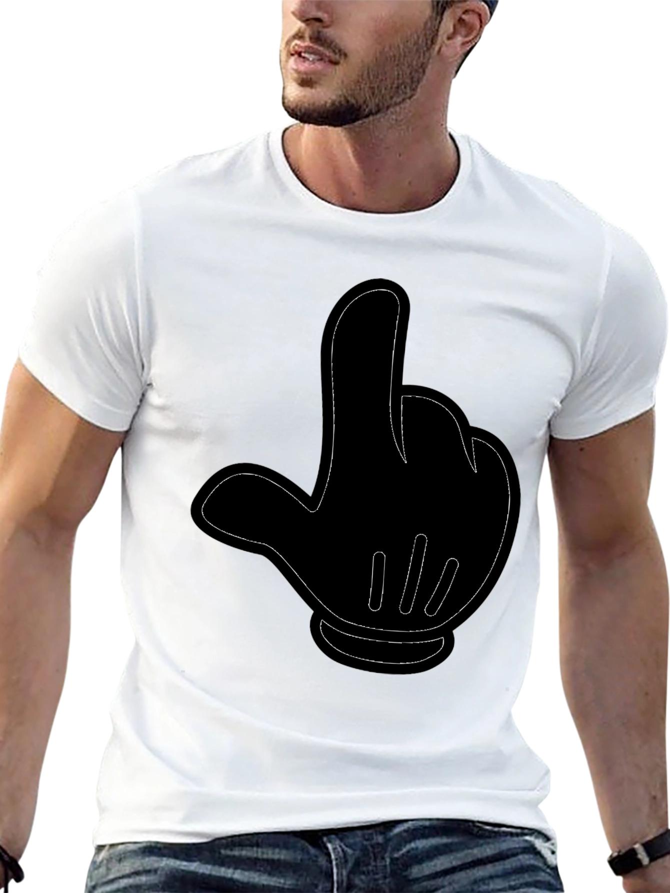 Cartoon Hand Gesture Black T-Shirt