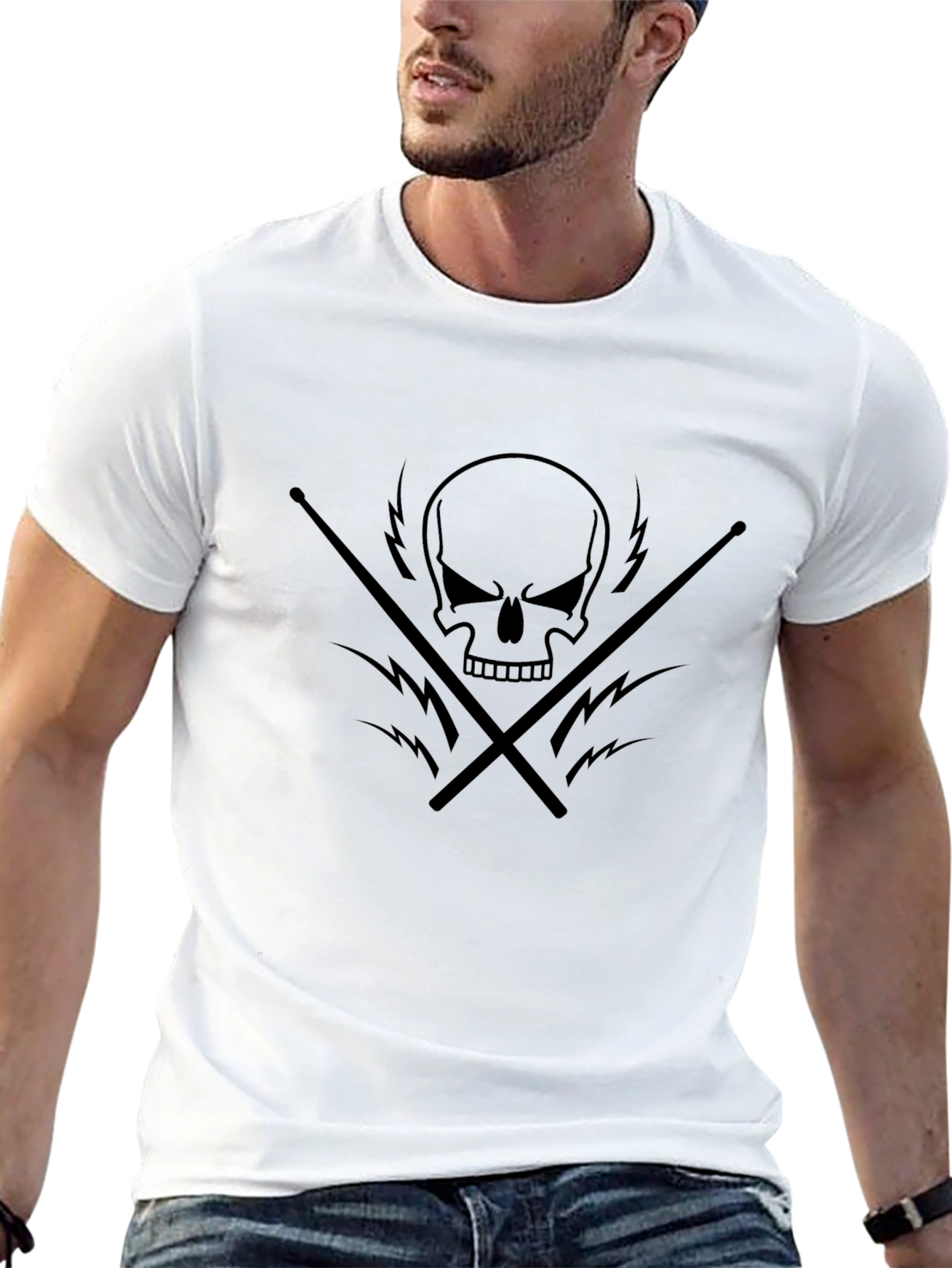 Skull & Drumsticks Graphic T-Shirt - Black