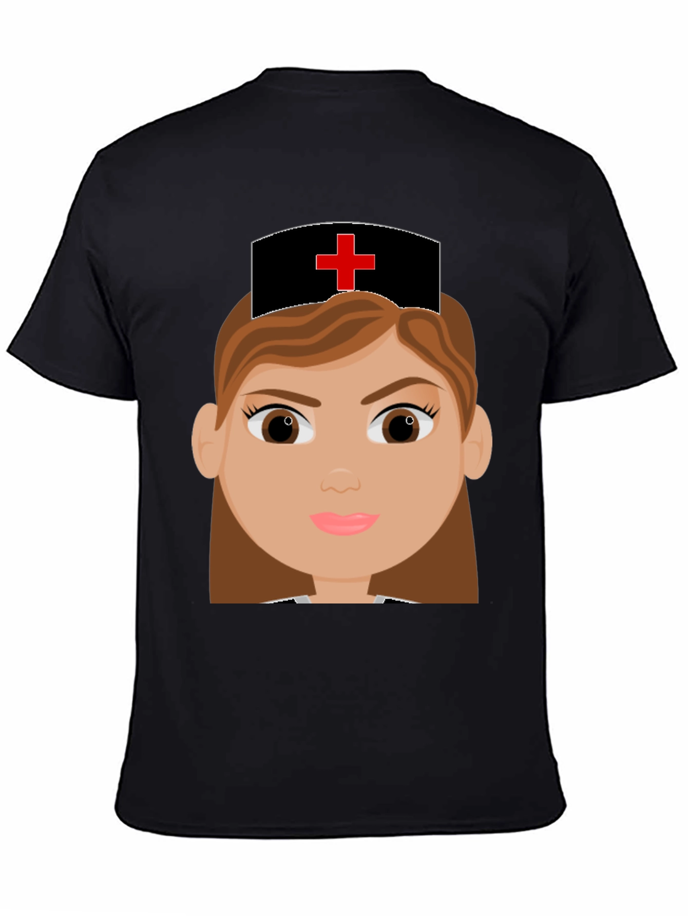 Cartoon Nurse Graphic Tee - Black Cotton Blend T-Shirt