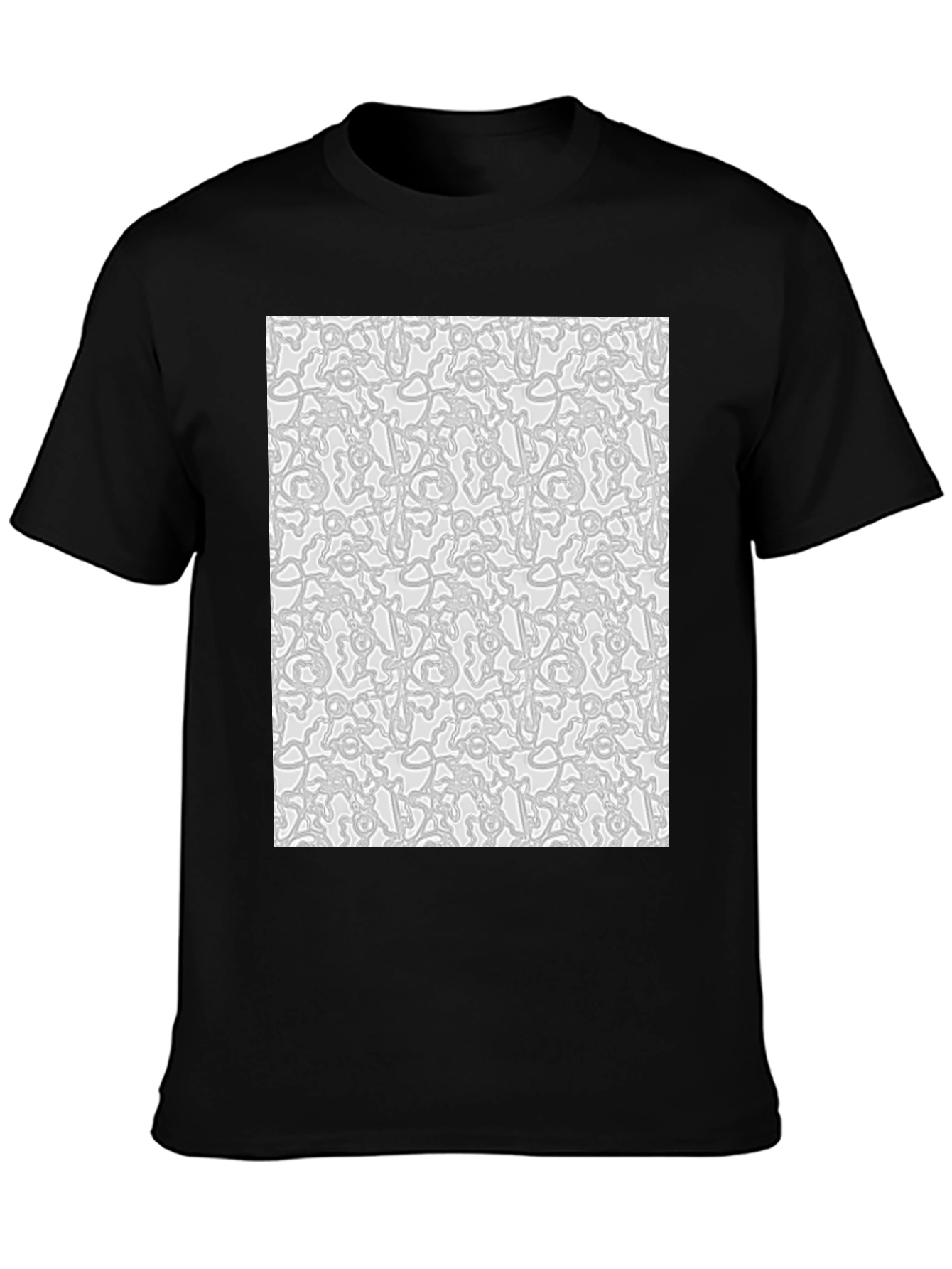 Abstract Pattern Print Black Crew Neck Tee