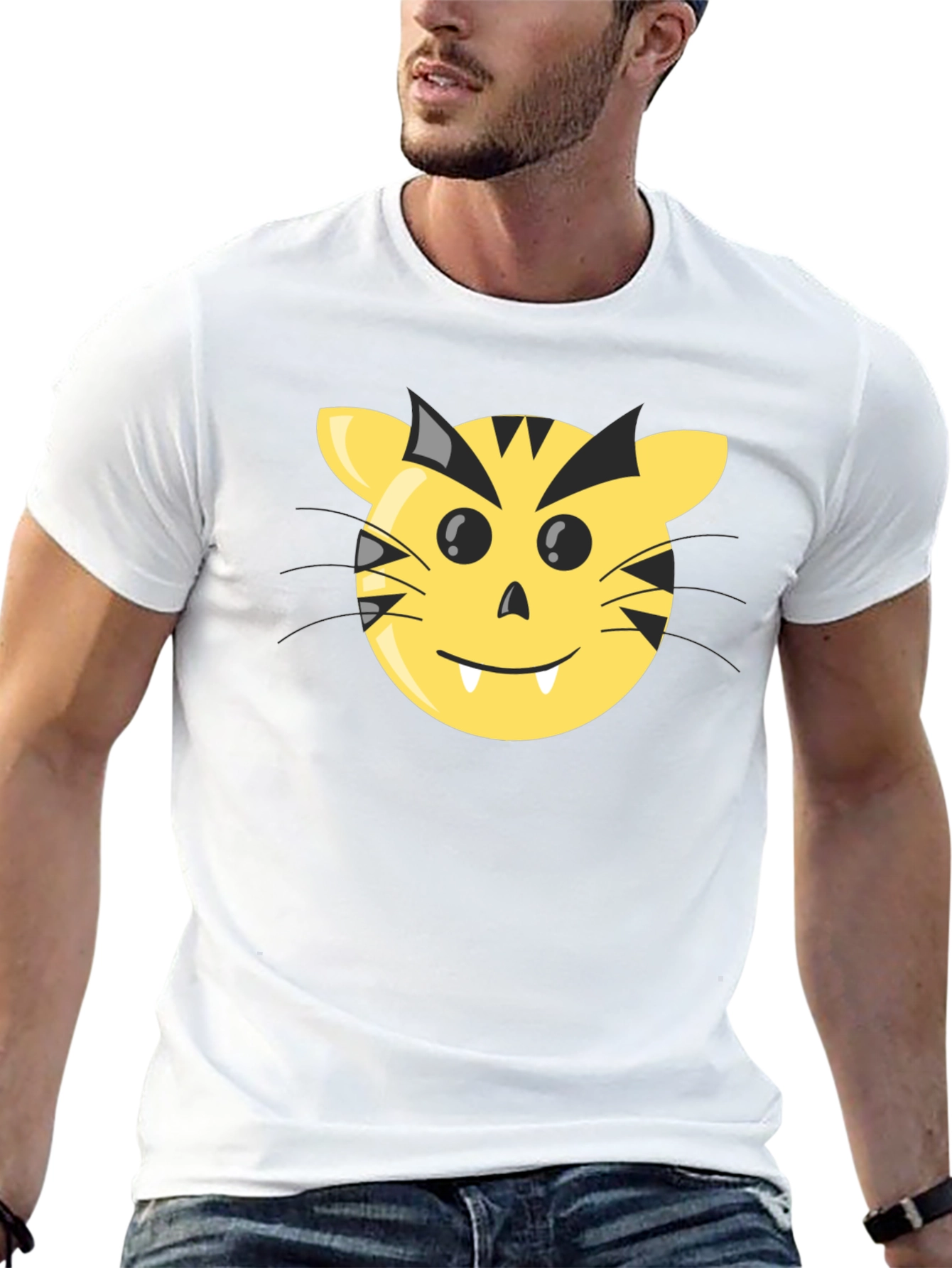 Funny Cartoon Tiger Face Graphic Tee