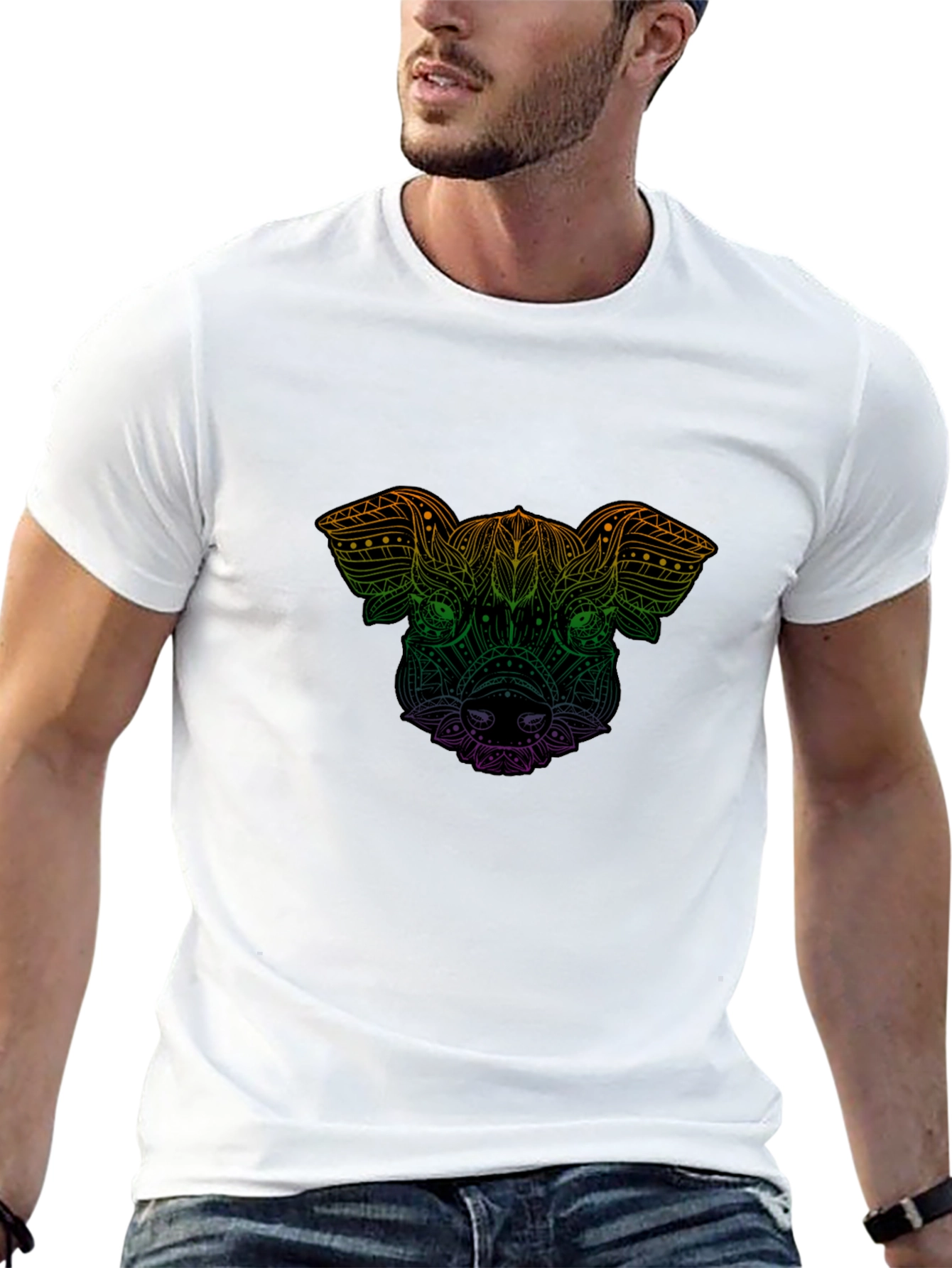 Stylish Black Pig Mandala Graphic T-Shirt for Men