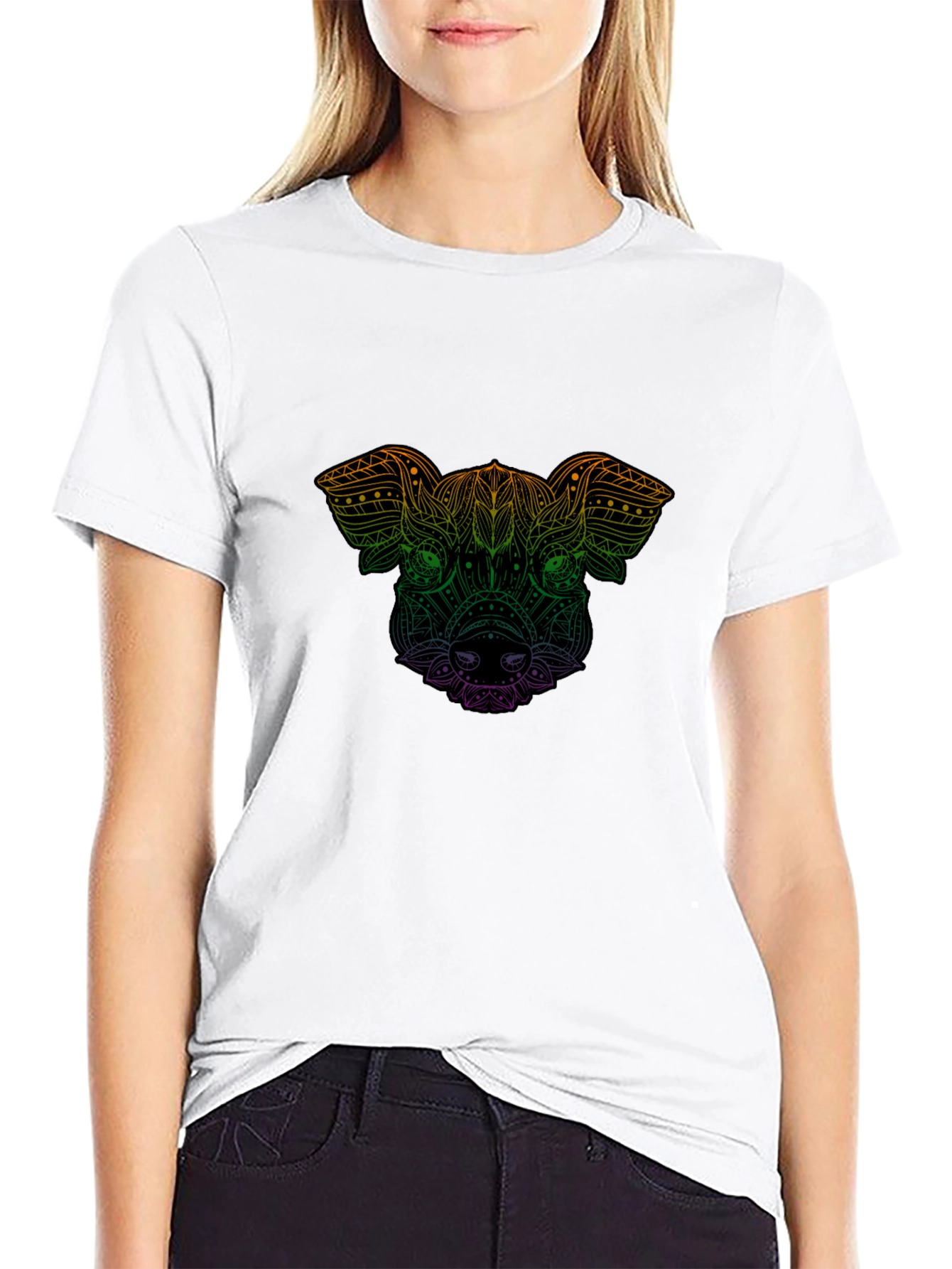 Stylish Black Pig Mandala Graphic T-Shirt for Men