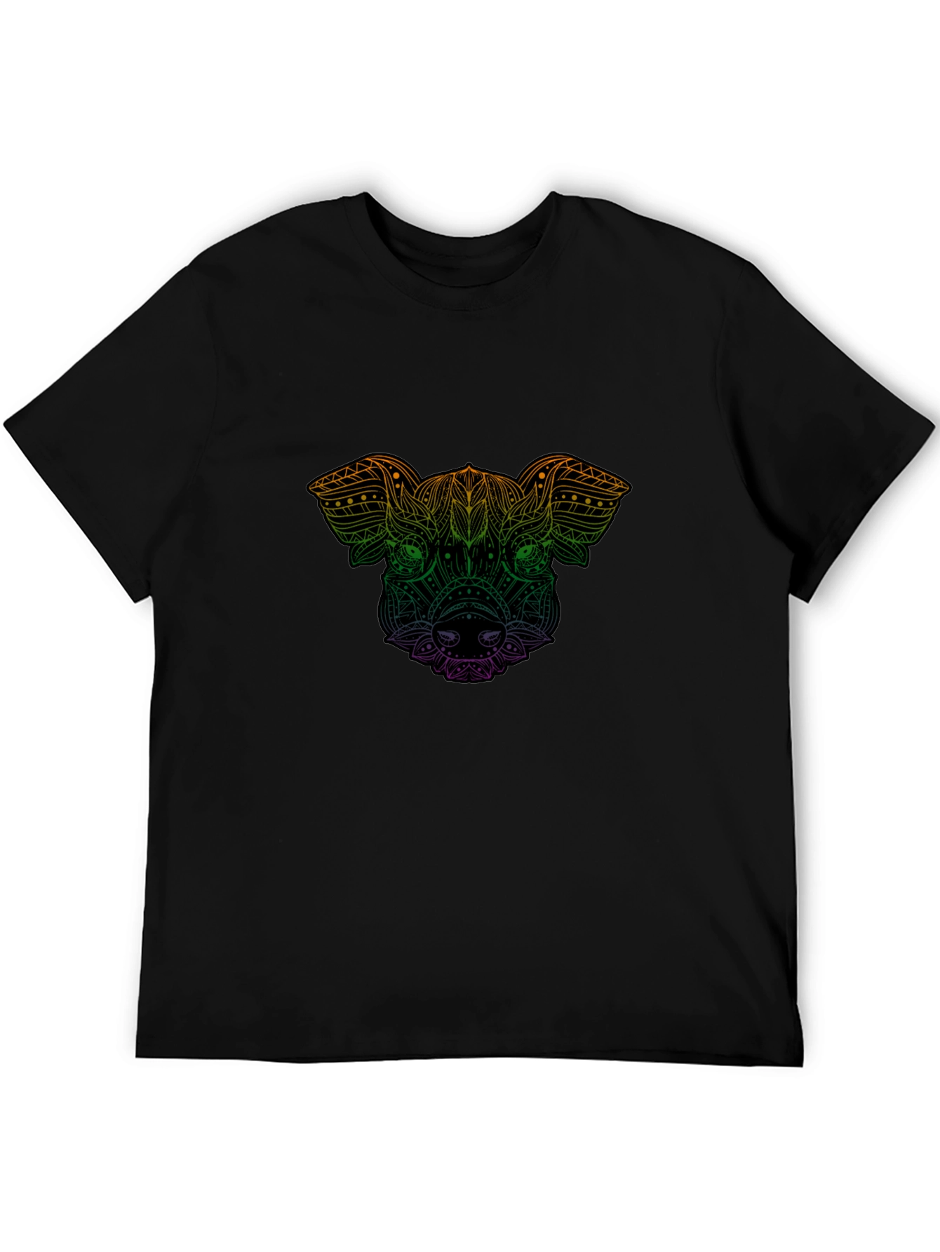 Stylish Black Pig Mandala Graphic T-Shirt for Men