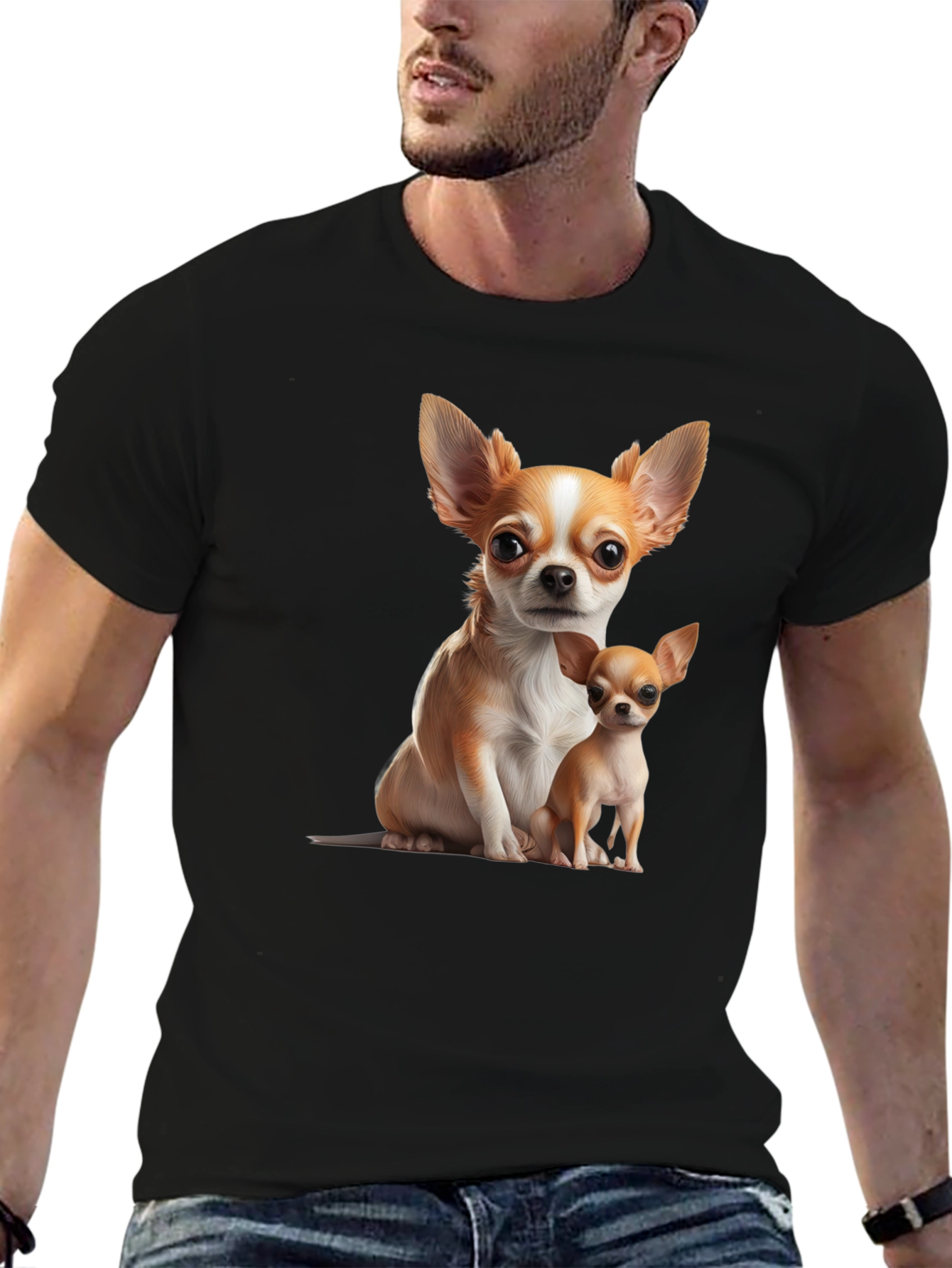 Chihuahua Print Black T-Shirt