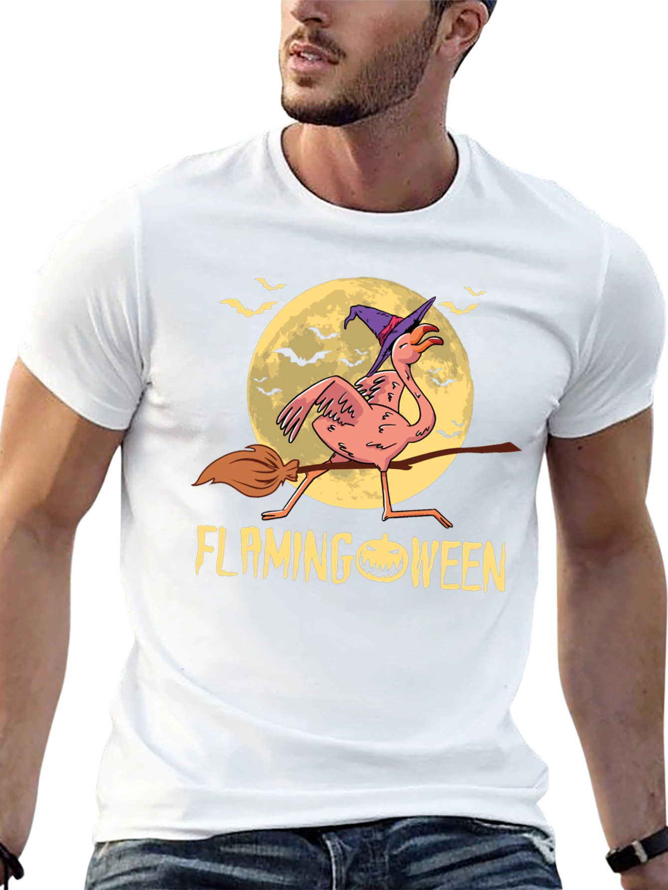 Flamingoween T-Shirt: Flamingo Witch Halloween Tee