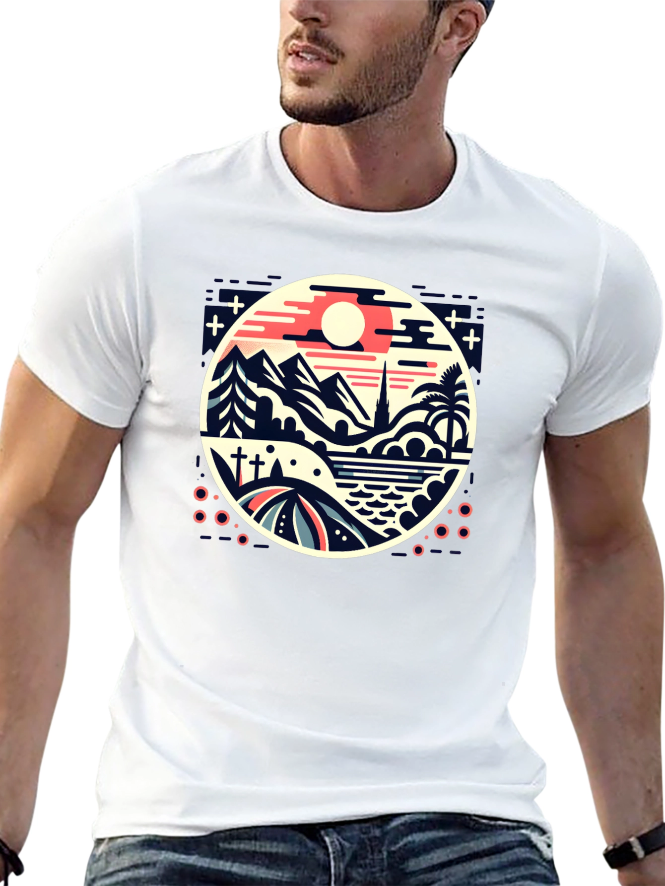 Retro Landscape Graphic Tee - Black Cotton Blend