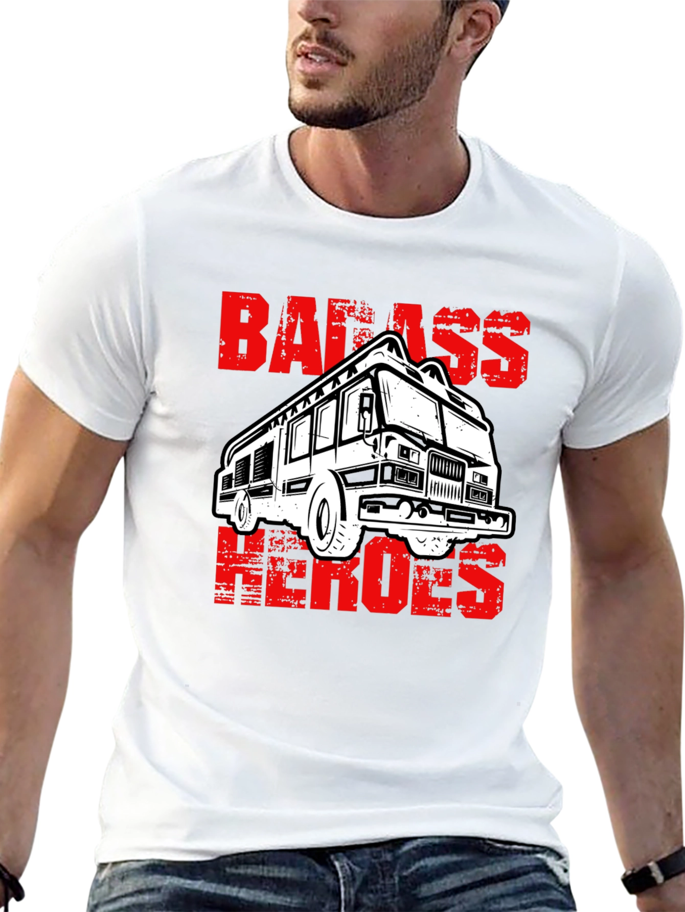 Badass Heroes Fire Truck Graphic T-Shirt