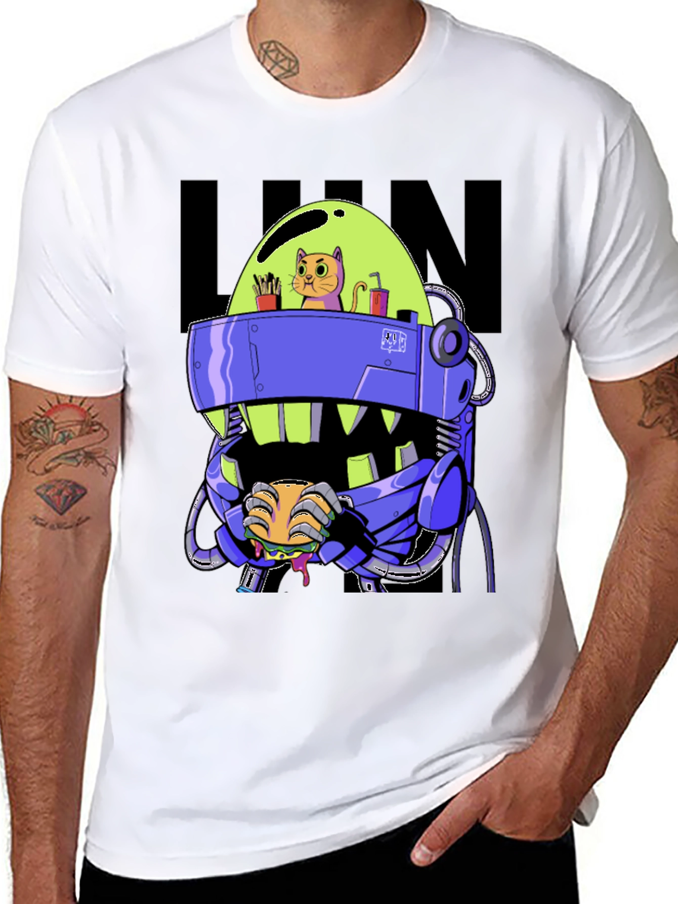 Robo Cat T-Shirt - Sci-Fi Burger Lover