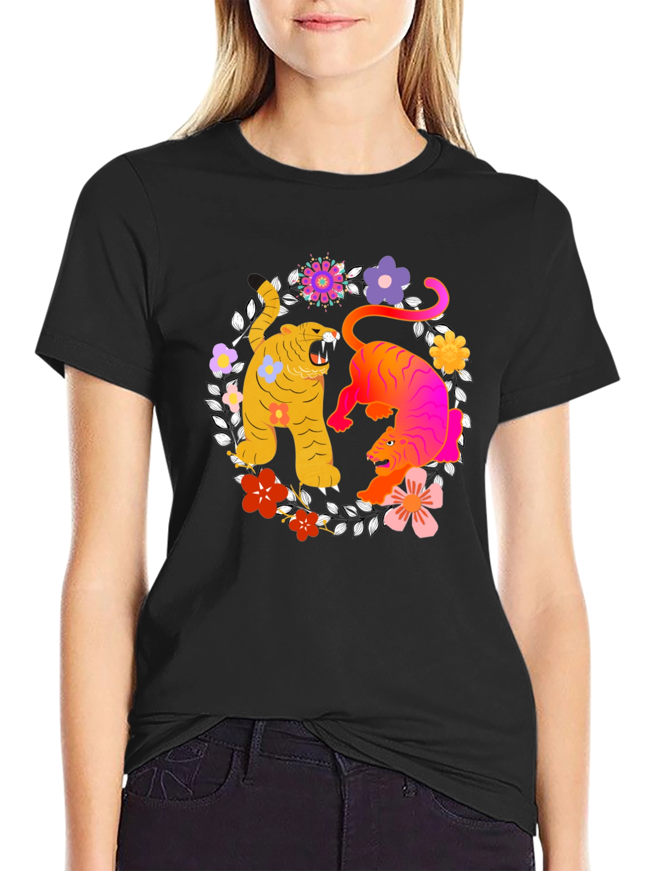 Tiger Floral Graphic Tee - Stylish Unisex Shirt