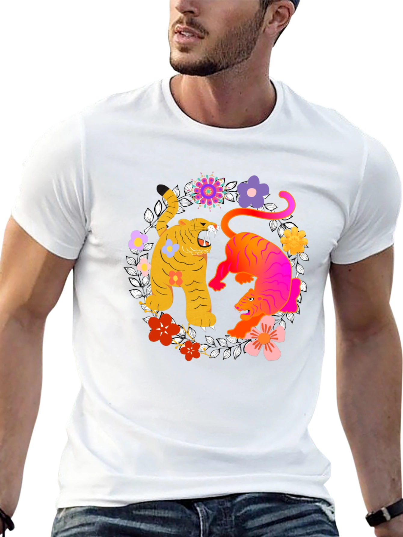 Tiger Floral Graphic Tee - Stylish Unisex Shirt