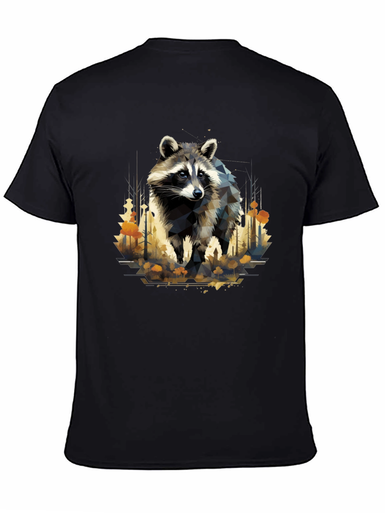 Geometric Raccoon Black T-Shirt