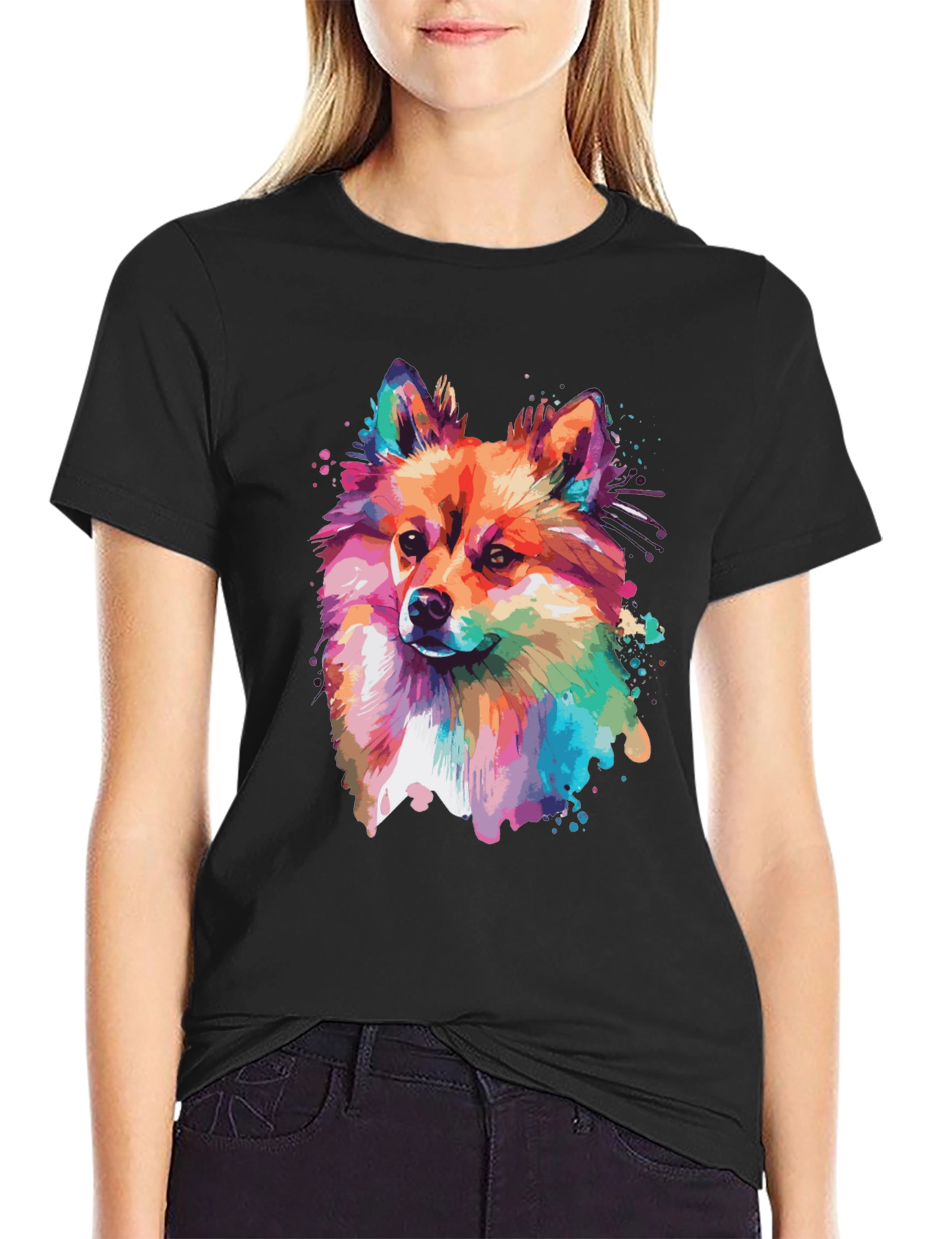 Dog Portrait Graphic Black T-Shirt