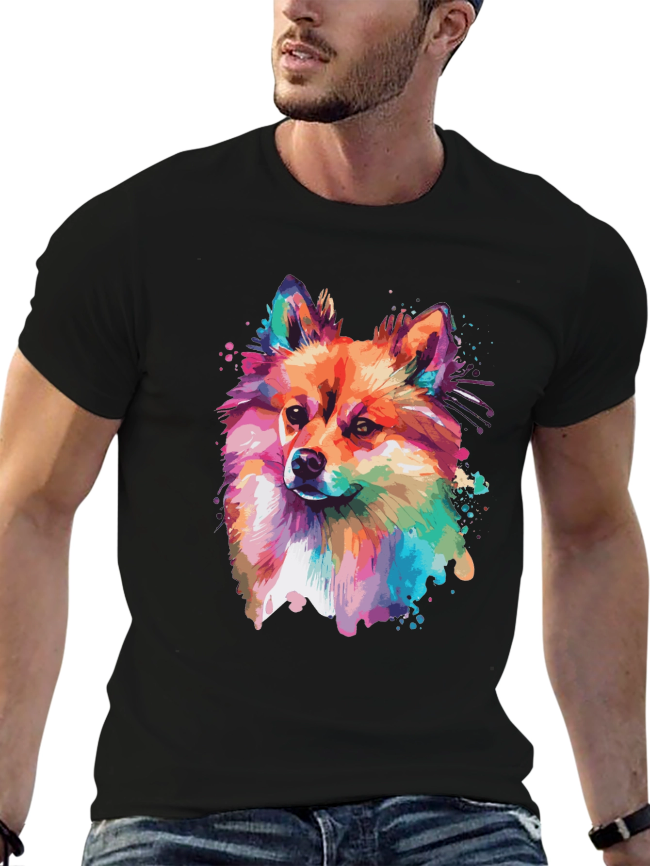 Dog Portrait Graphic Black T-Shirt