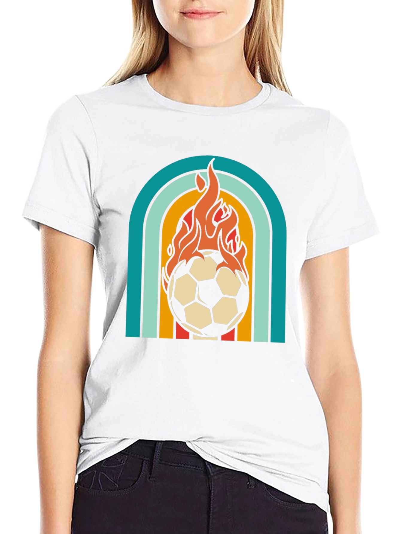 Retro Flaming Soccer Ball Graphic Tee