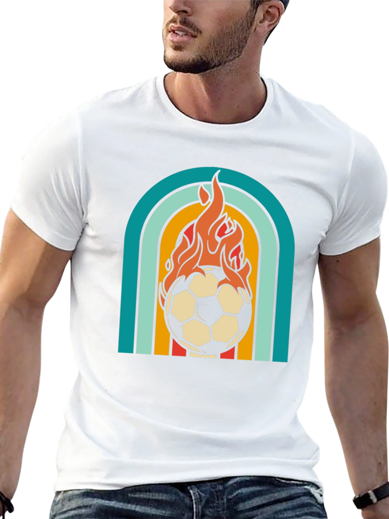 Retro Flaming Soccer Ball Graphic Tee