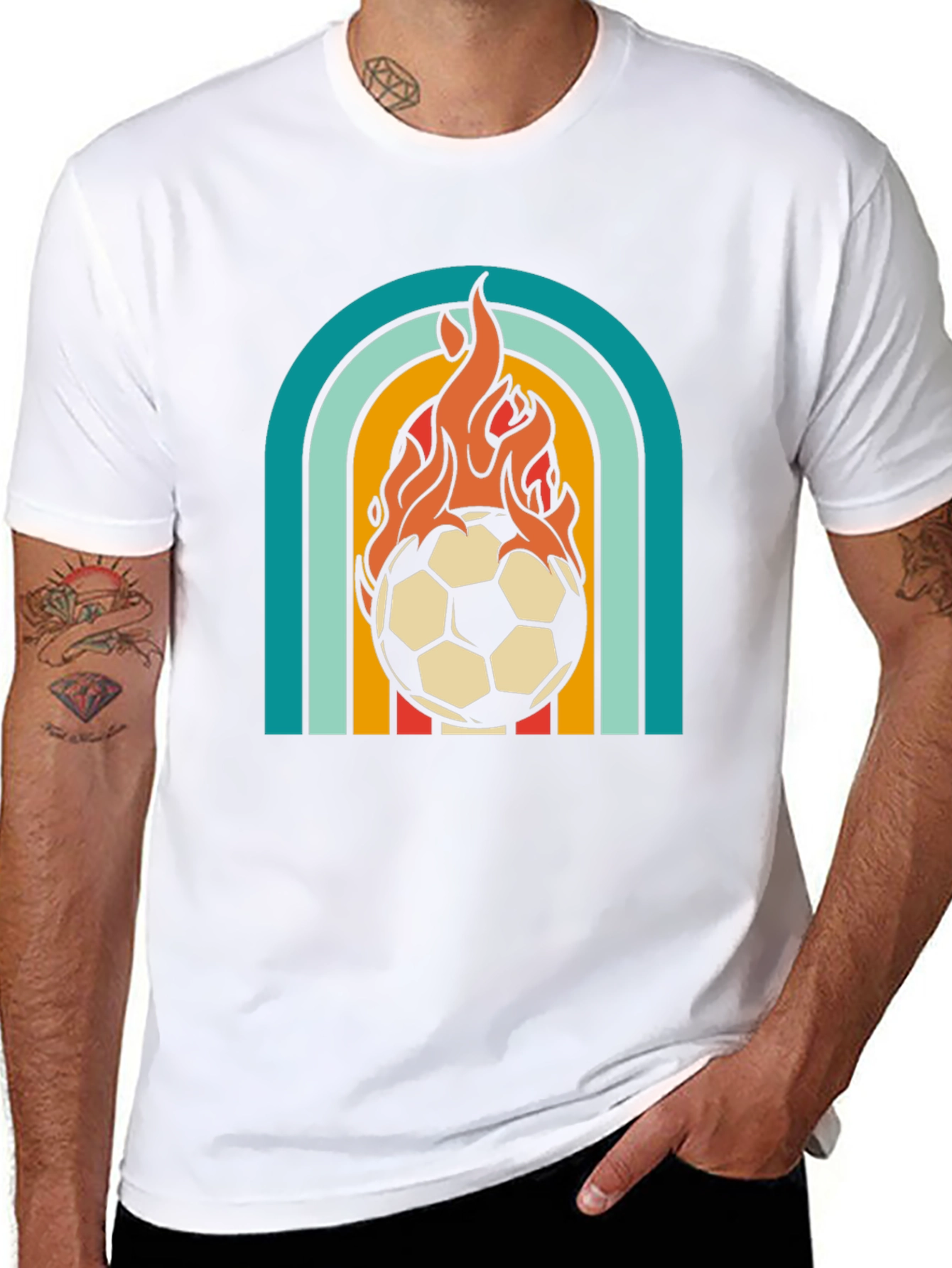 Retro Flaming Soccer Ball Graphic Tee