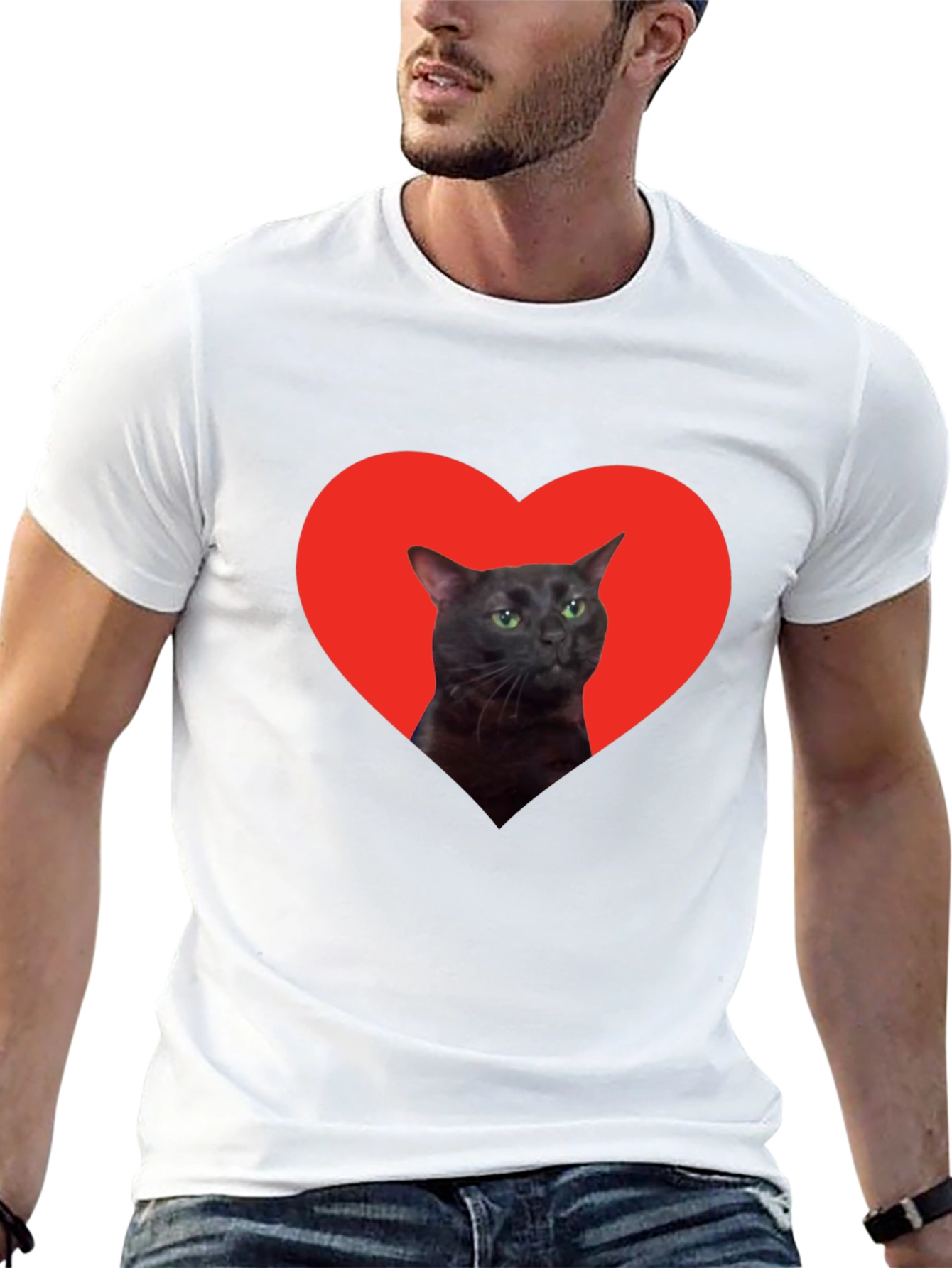Cat Heart Graphic Tee - Black Cotton T-Shirt