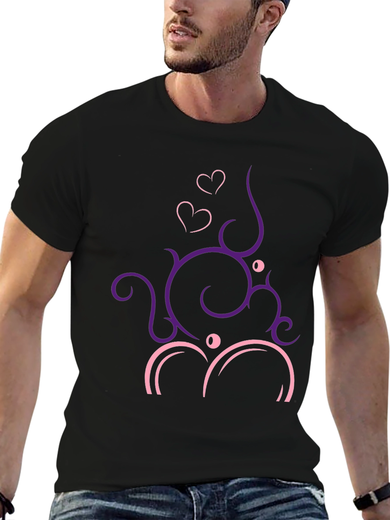 Stylish Black T-Shirt with Heart Vine Design
